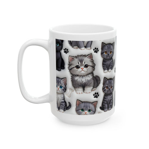 Cute Black and Tabby Kittens Mug | Ceramic Cat Pattern Mug