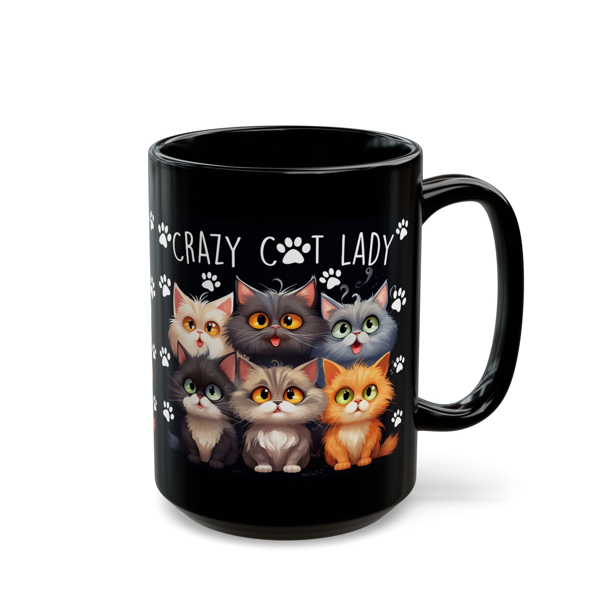 Crazy Cat Lady Mug | Black Cat Paw Print Coffee Cup