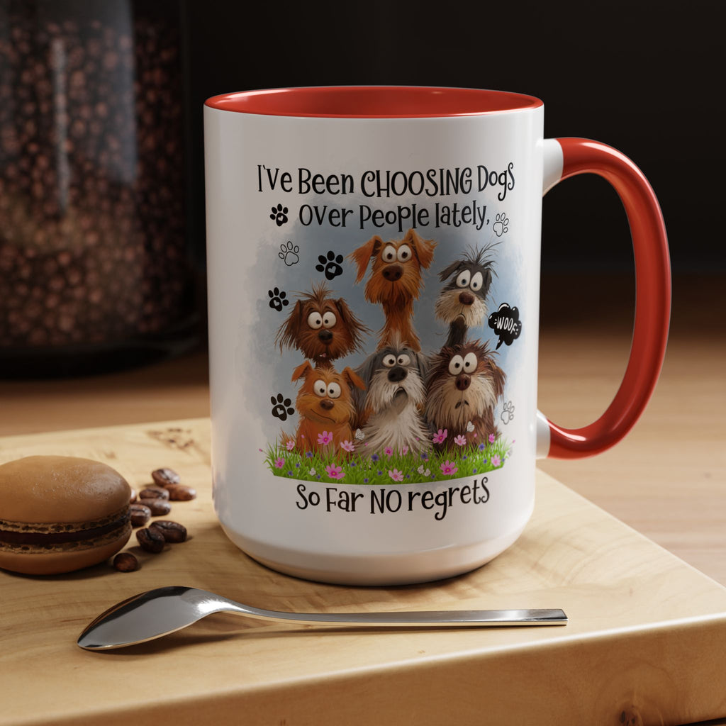 Choosing Dogs Over People Mug | Funny Cute Cartoon Dogs, 11oz 15oz Accent Coffee Mug