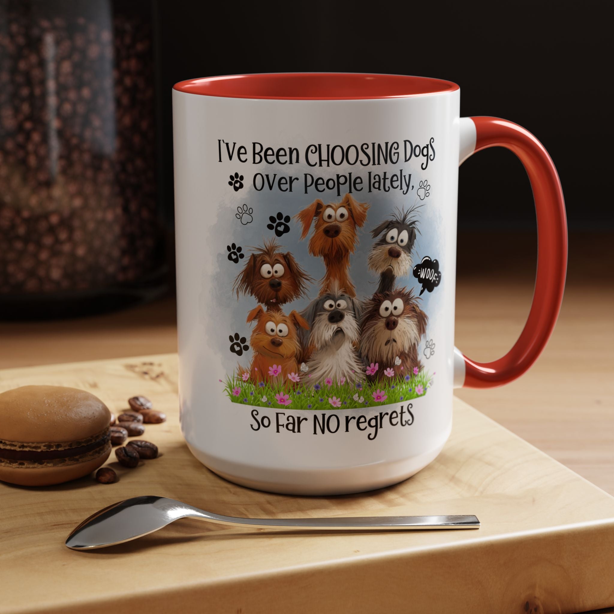 Choosing Dogs Over People Mug | Funny Cute Cartoon Dogs, 11oz 15oz Accent Coffee Mug