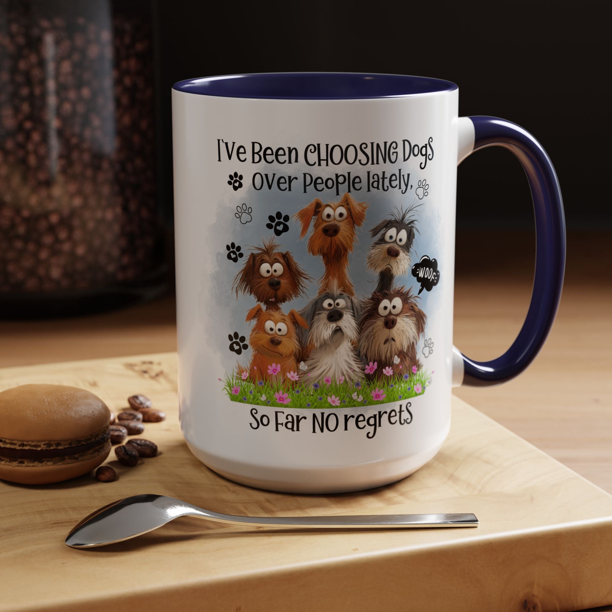 Choosing Dogs Over People Mug | Funny Cute Cartoon Dogs, 11oz 15oz Accent Coffee Mug