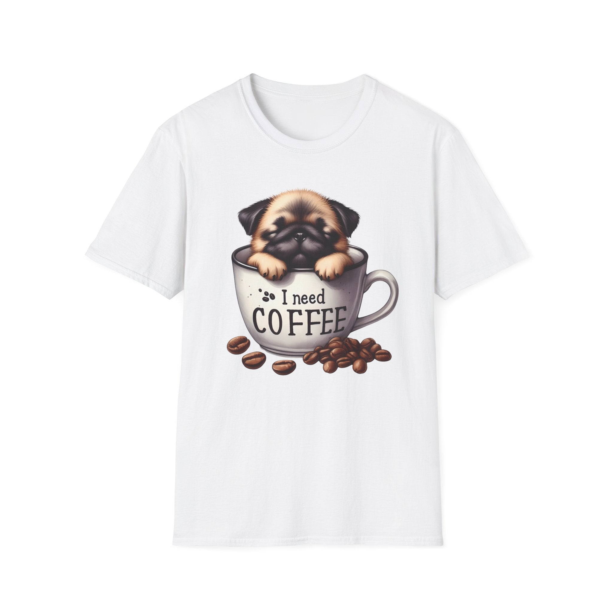 Puppy in Coffee Cup I Need Coffee T-Shirt | Cute Pug Coffee Tee