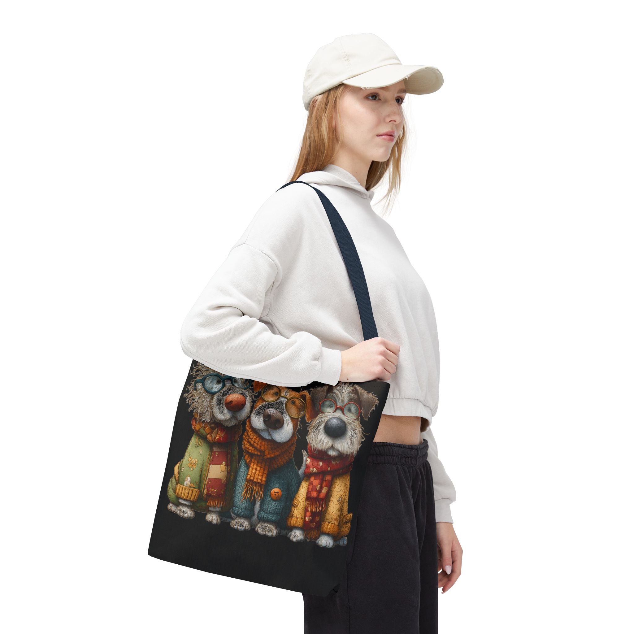 Three Cozy Dogs Tote Bag | Cute Winter Dogs Illustration