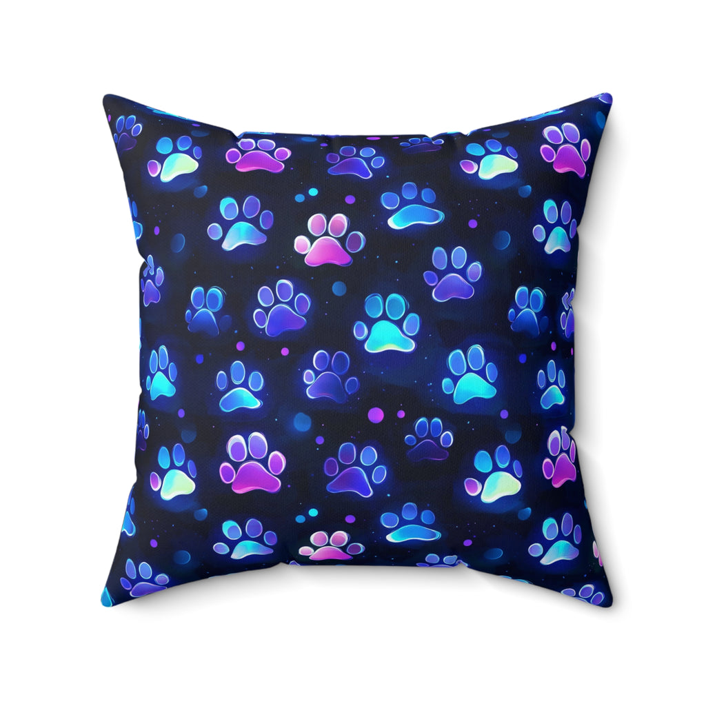 Neon Paw Print Pattern Pillow | Square Polyester Pillow