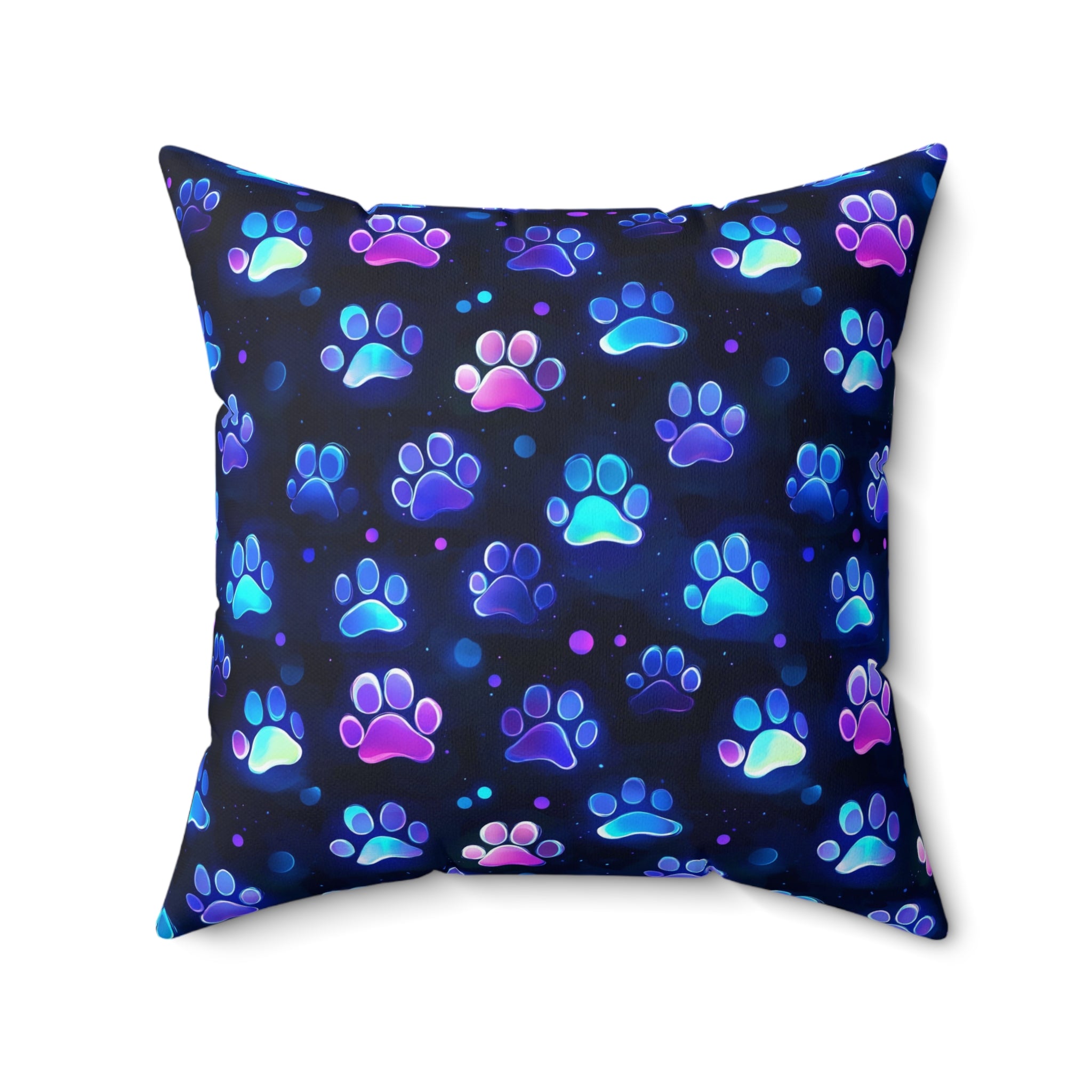 Neon Paw Print Pattern Pillow | Square Polyester Pillow