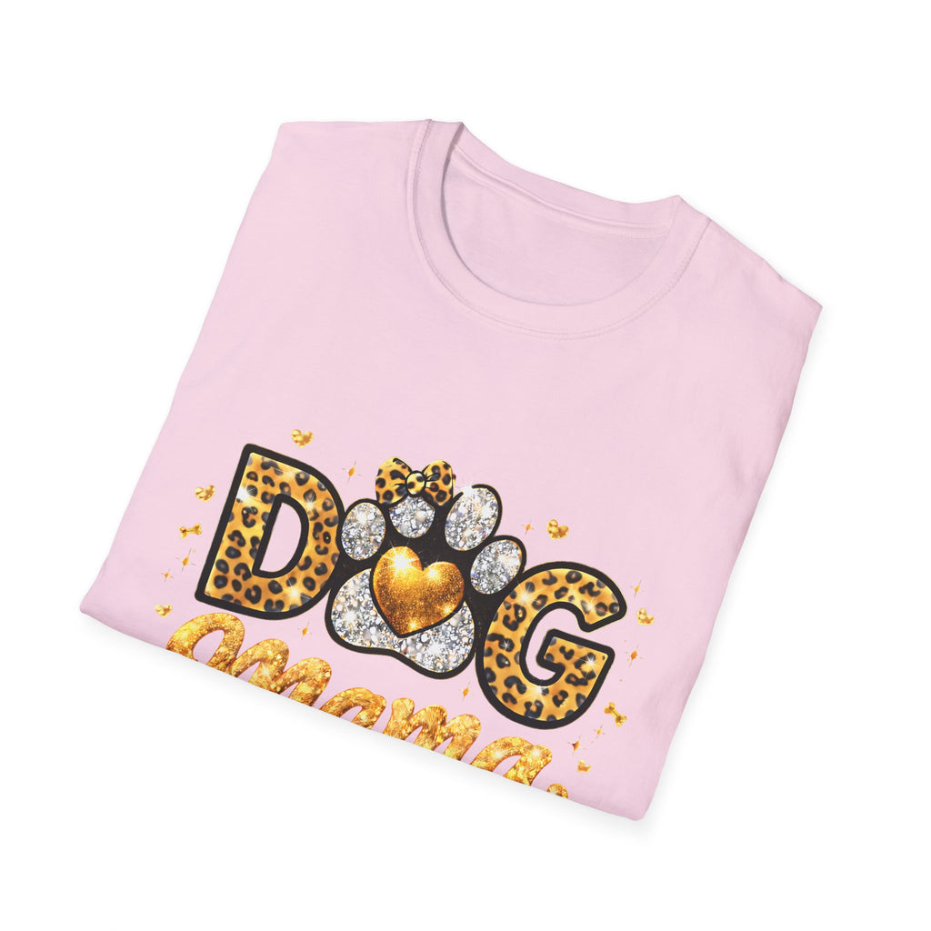 Dog Mama T-Shirt | Leopard Heart Paw Print, Gold Glitter Script