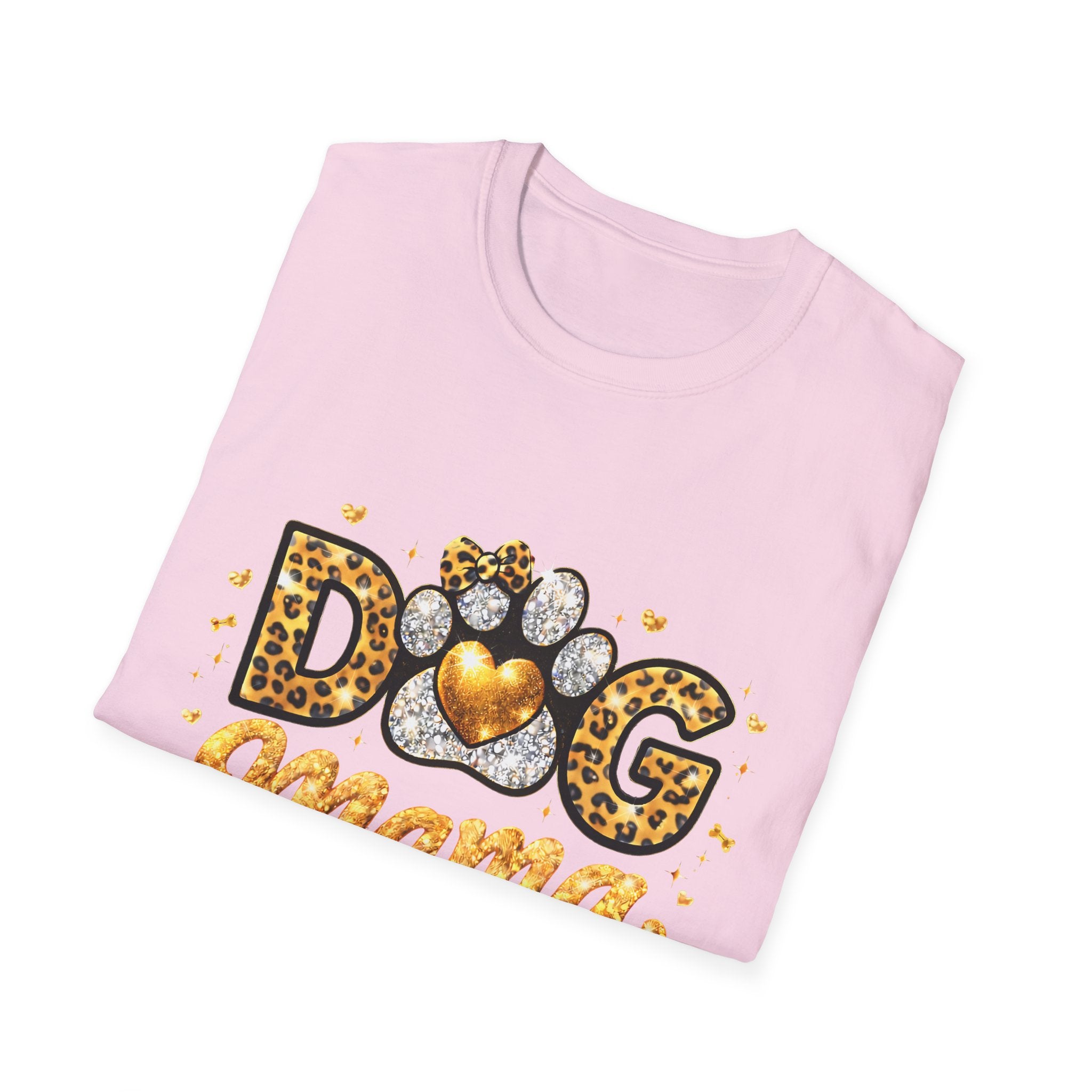 Dog Mama T-Shirt | Leopard Heart Paw Print, Gold Glitter Script