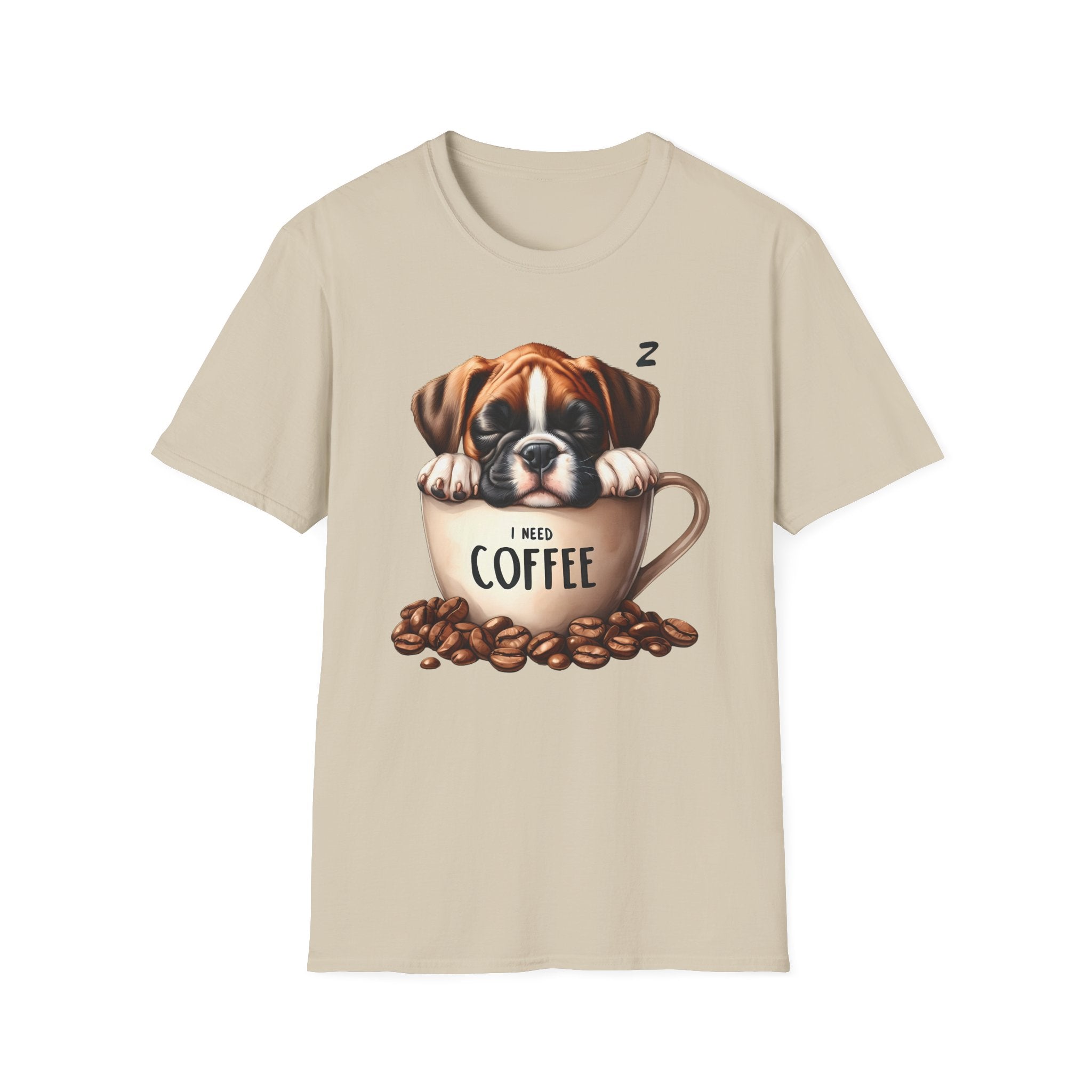 Sleeping Puppy in Coffee Cup T-Shirt | I Need Coffee Design
