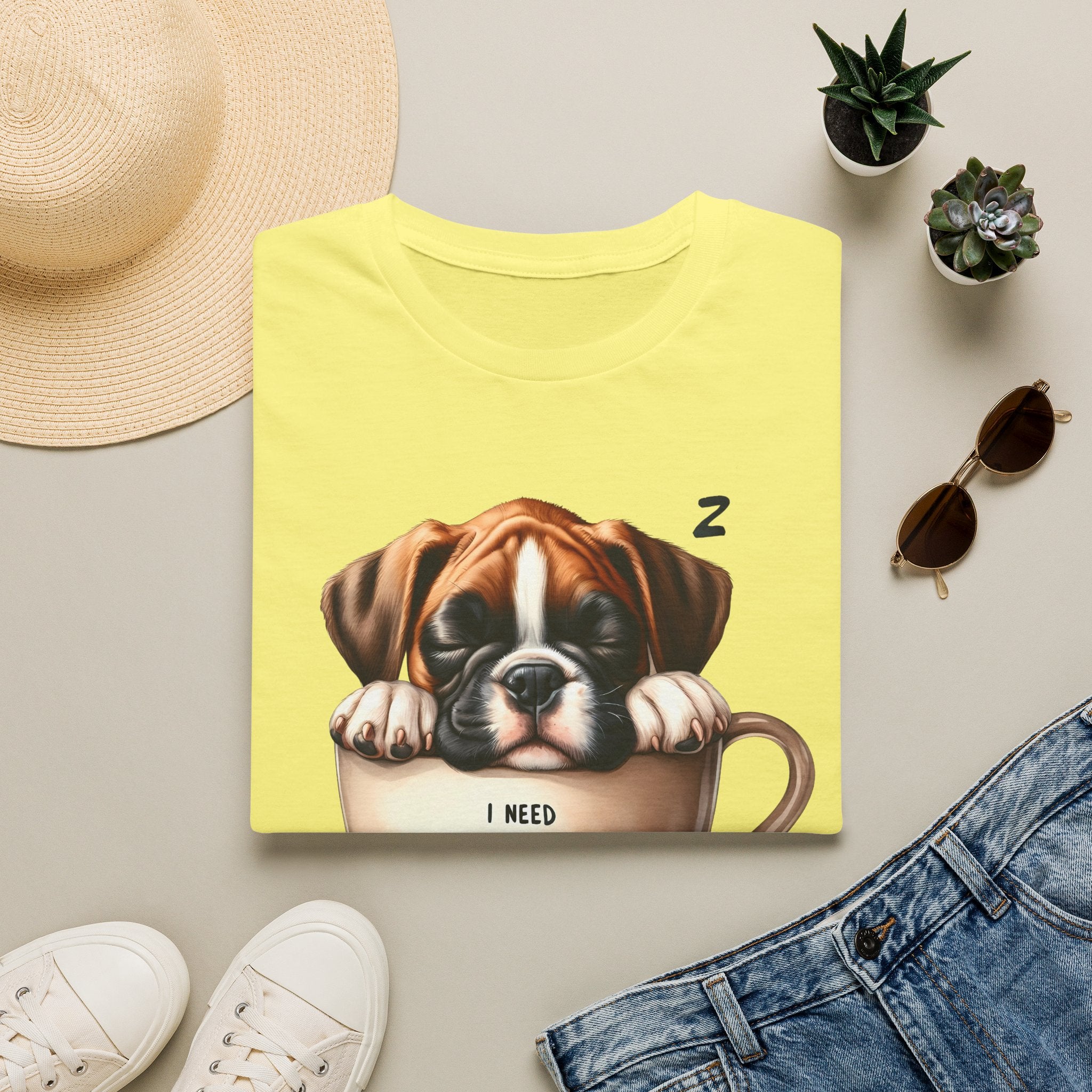 Sleeping Puppy in Coffee Cup T-Shirt | I Need Coffee Design
