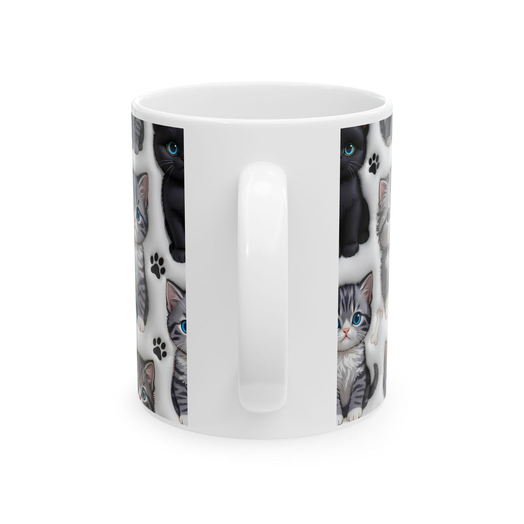 Cute Black and Tabby Kittens Mug | Ceramic Cat Pattern Mug