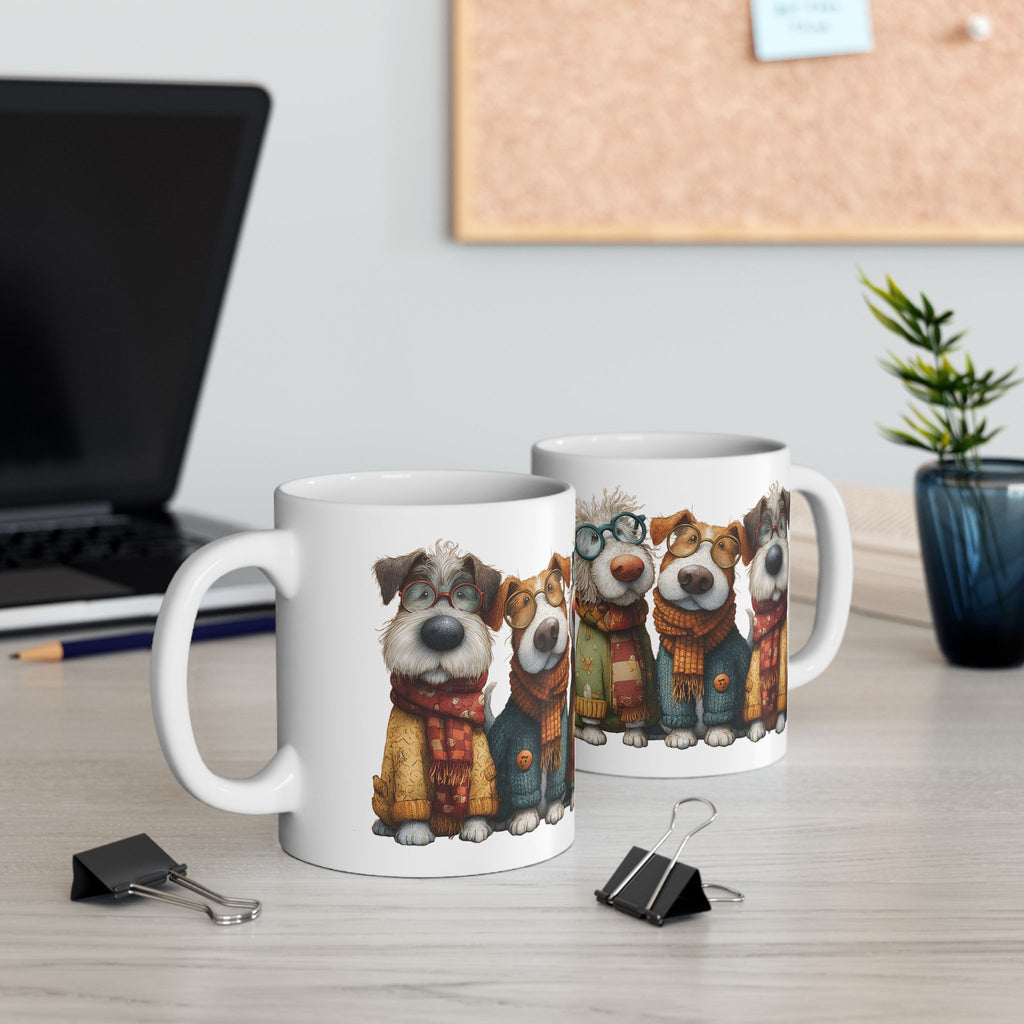 Whimsical Dog with Glasses and Scarf Mug | Ceramic Coffee Cup