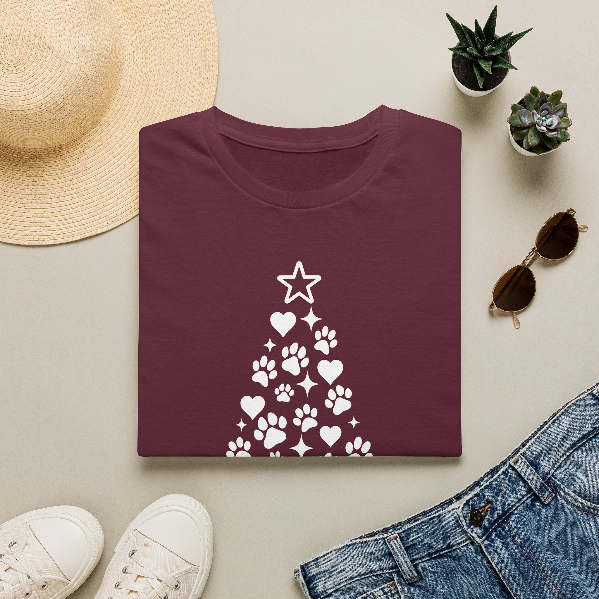 Paw Paw Print Christmas Tree T-Shirt | Dog Lover Holiday Tee