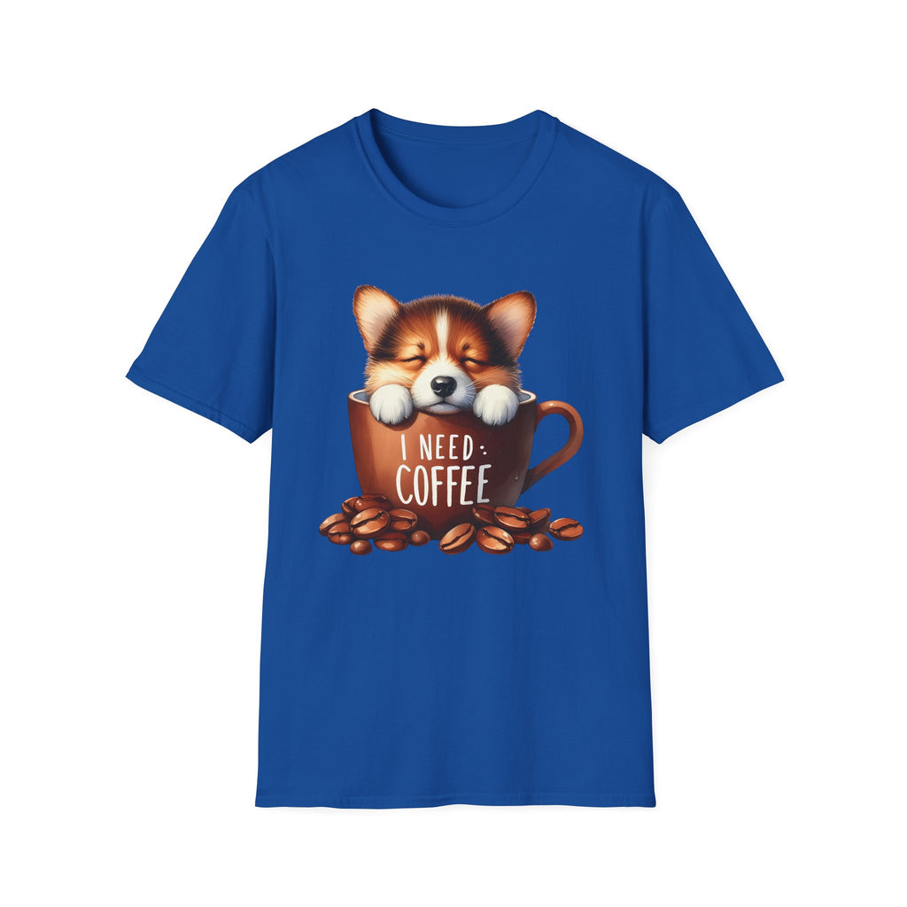 Sleeping Puppy in Coffee Cup T-Shirt | I Need Coffee, Cute Corgi Mug