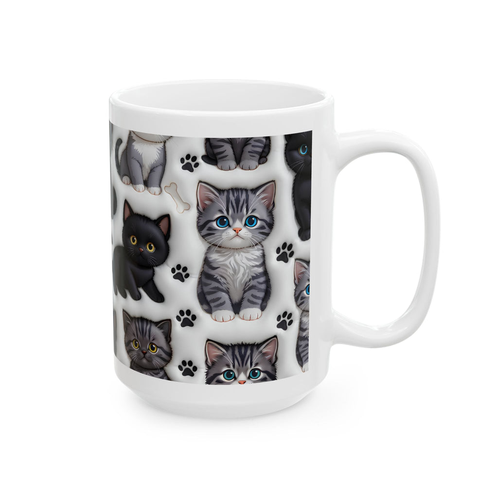 Cute Black and Tabby Kittens Mug | Ceramic Cat Pattern Mug