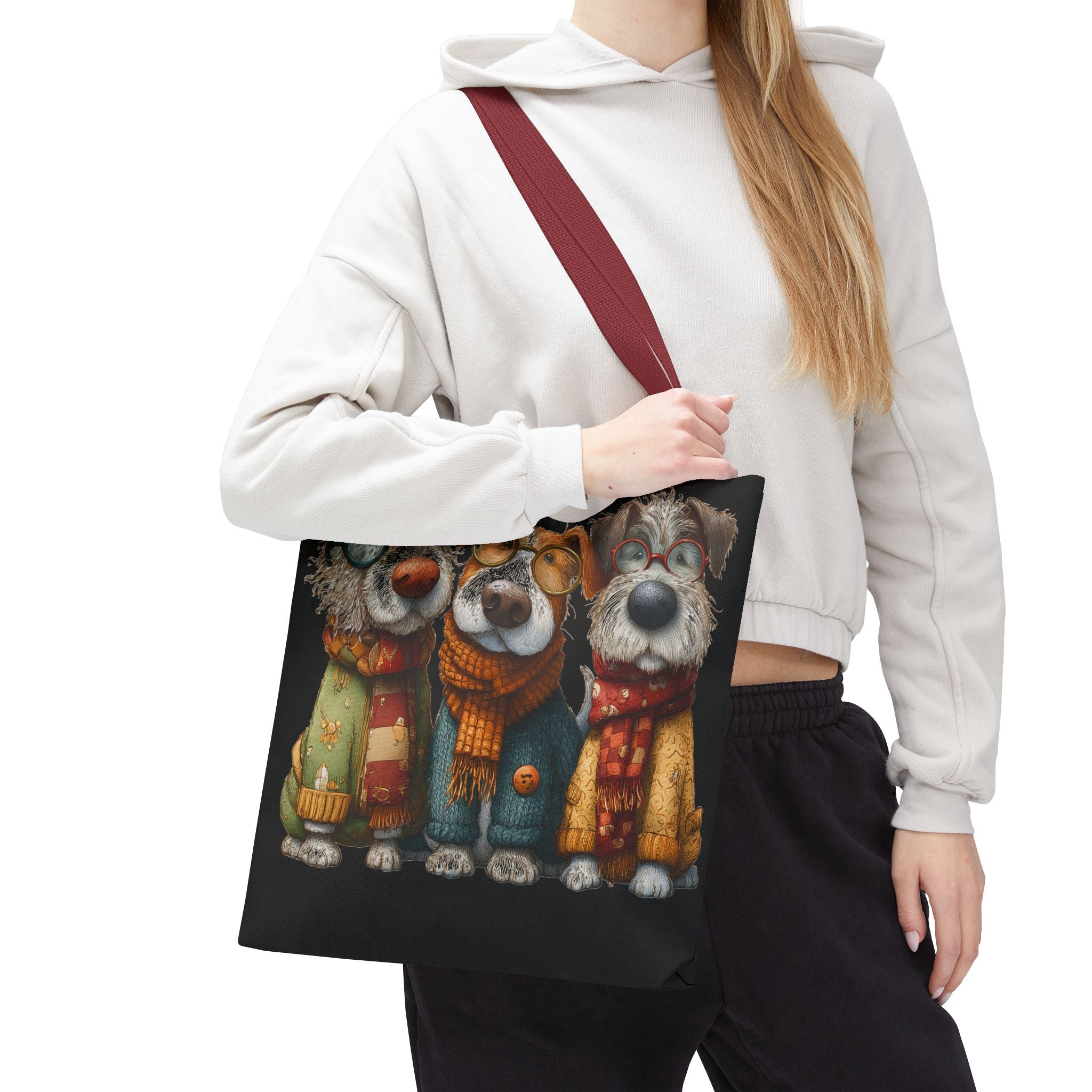 Three Cozy Dogs Tote Bag | Cute Winter Dogs Illustration