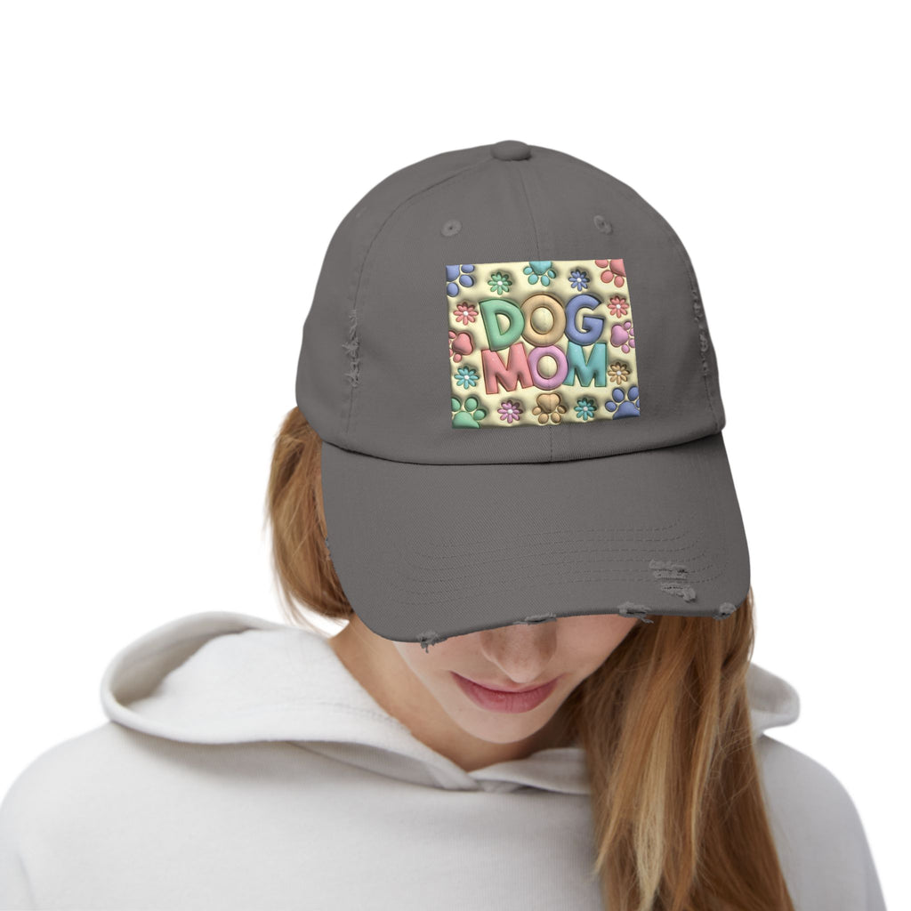 Dog Mom pastel paw print Hat | Distressed Dad Cap