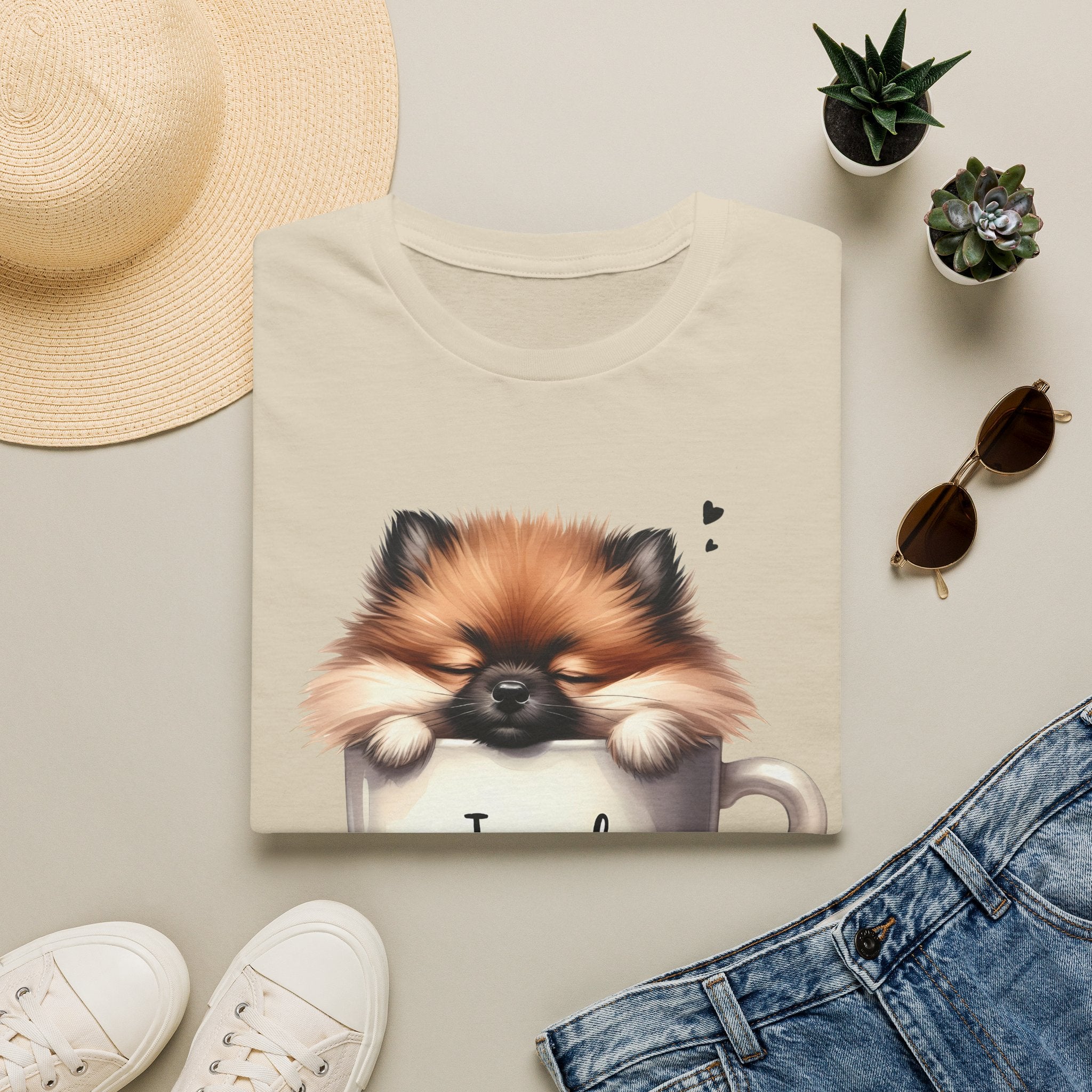 Cute Pomeranian in Coffee Mug T-Shirt | I Need Coffee, Dog Coffee Tee