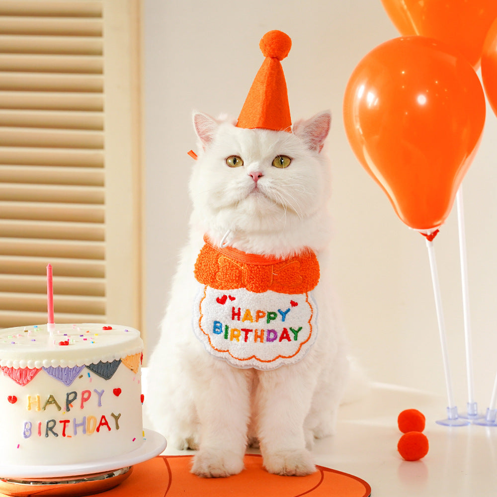 Pet birthday drool scarf cat bib scarf dog cat hat
