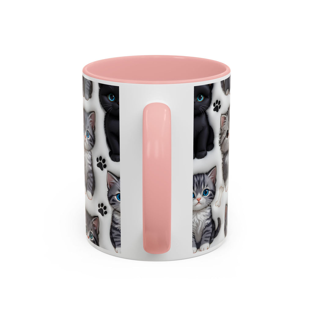 Cute Kitten Pattern Accent Coffee Mug | Cat Paw Print Design