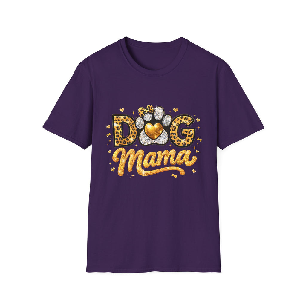 Dog Mama T-Shirt | Leopard Heart Paw Print, Gold Glitter Script