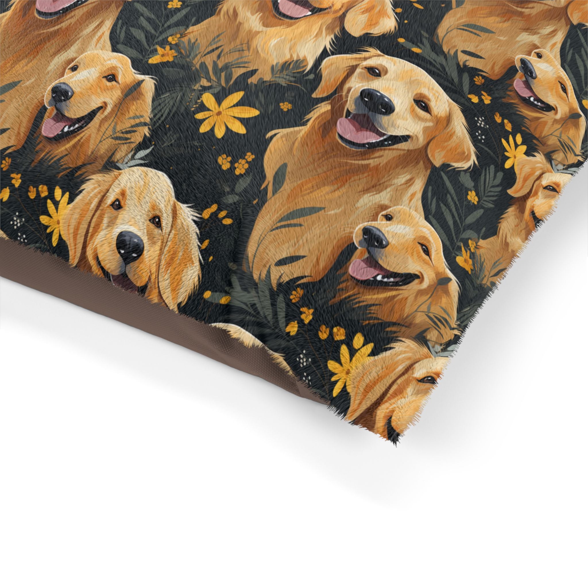 Golden Retriever Pattern Pet Bed | Dog Print, Floral Accents