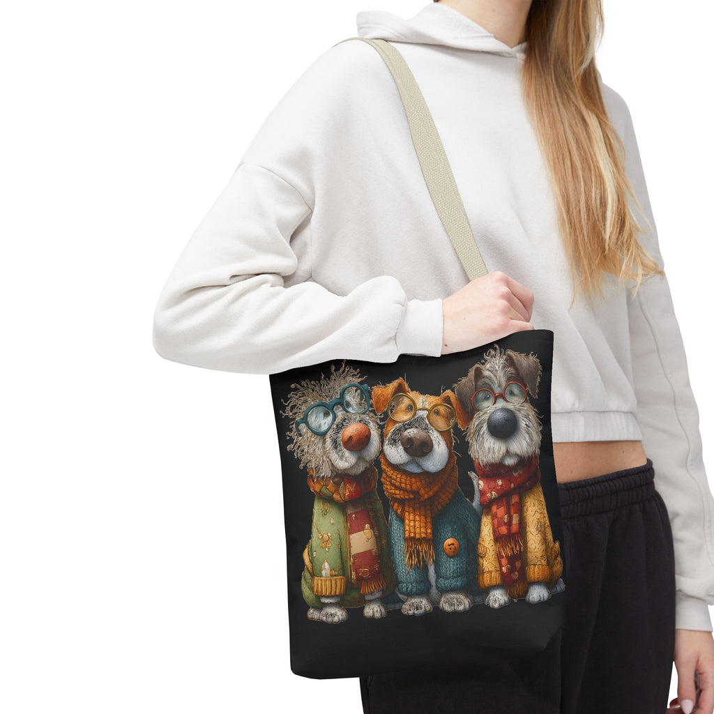 Three Cozy Dogs Tote Bag | Cute Winter Dogs Illustration