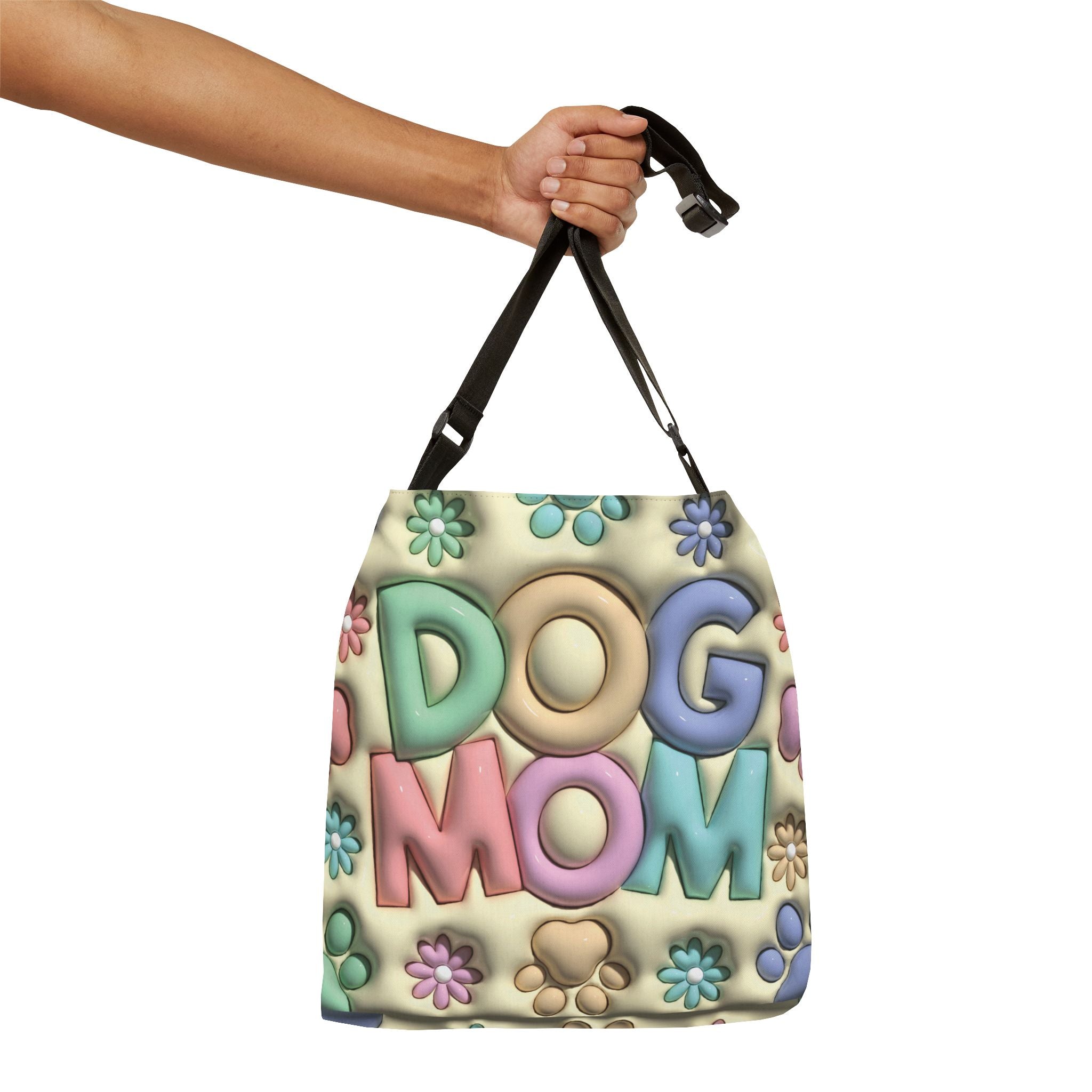 Dog Mom Adjustable Tote Bag | Pastel Floral Paw Print Design