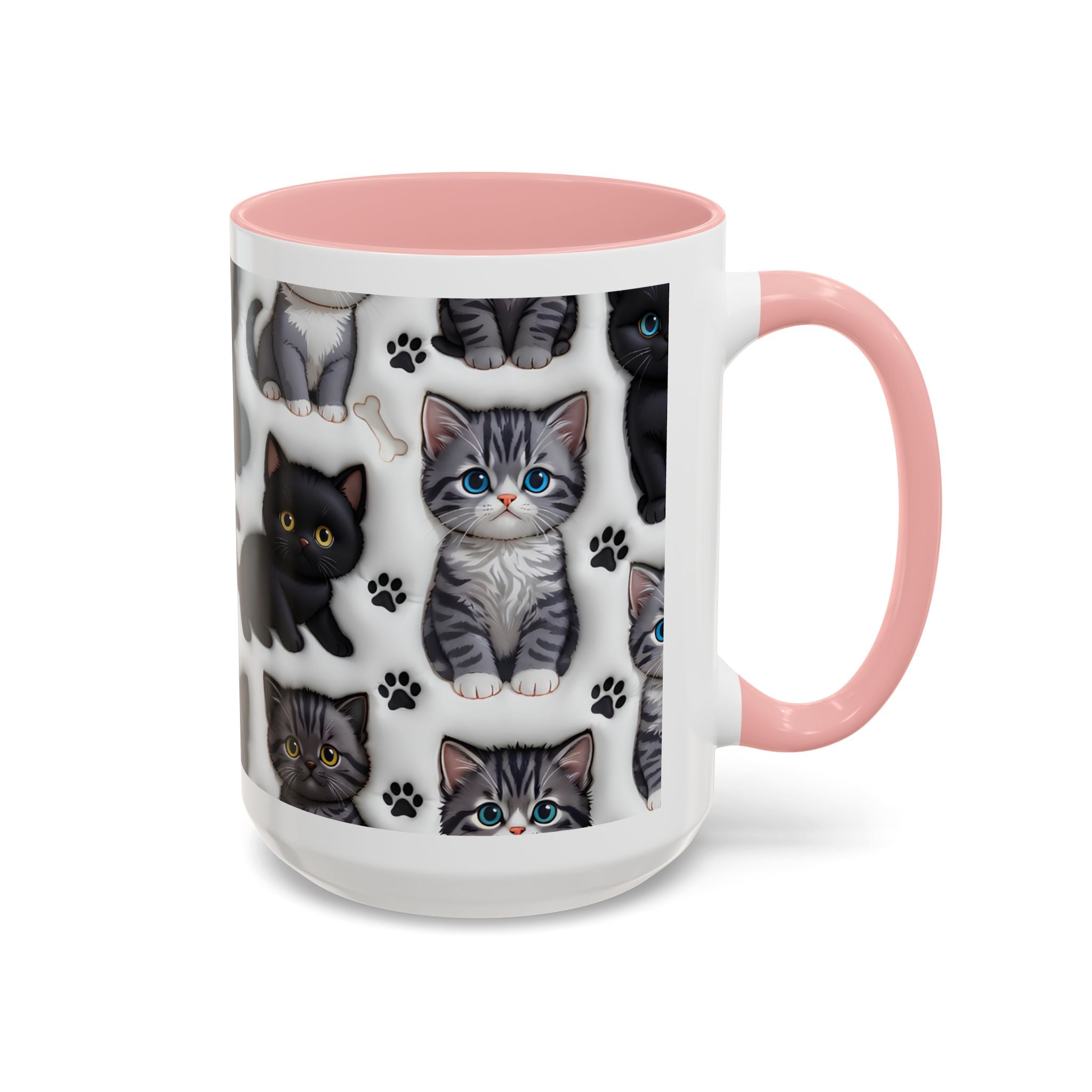 Cute Kitten Pattern Accent Coffee Mug | Cat Paw Print Design
