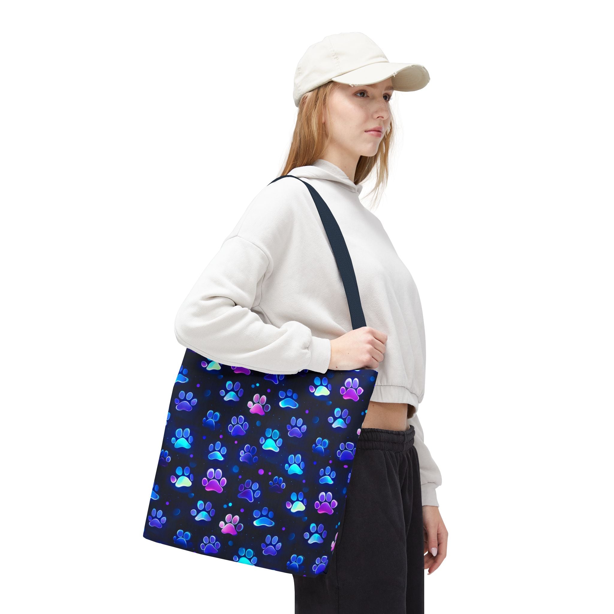 Neon Paw Print Tote | Colorful Cat Dog Paw Pattern All Over Print