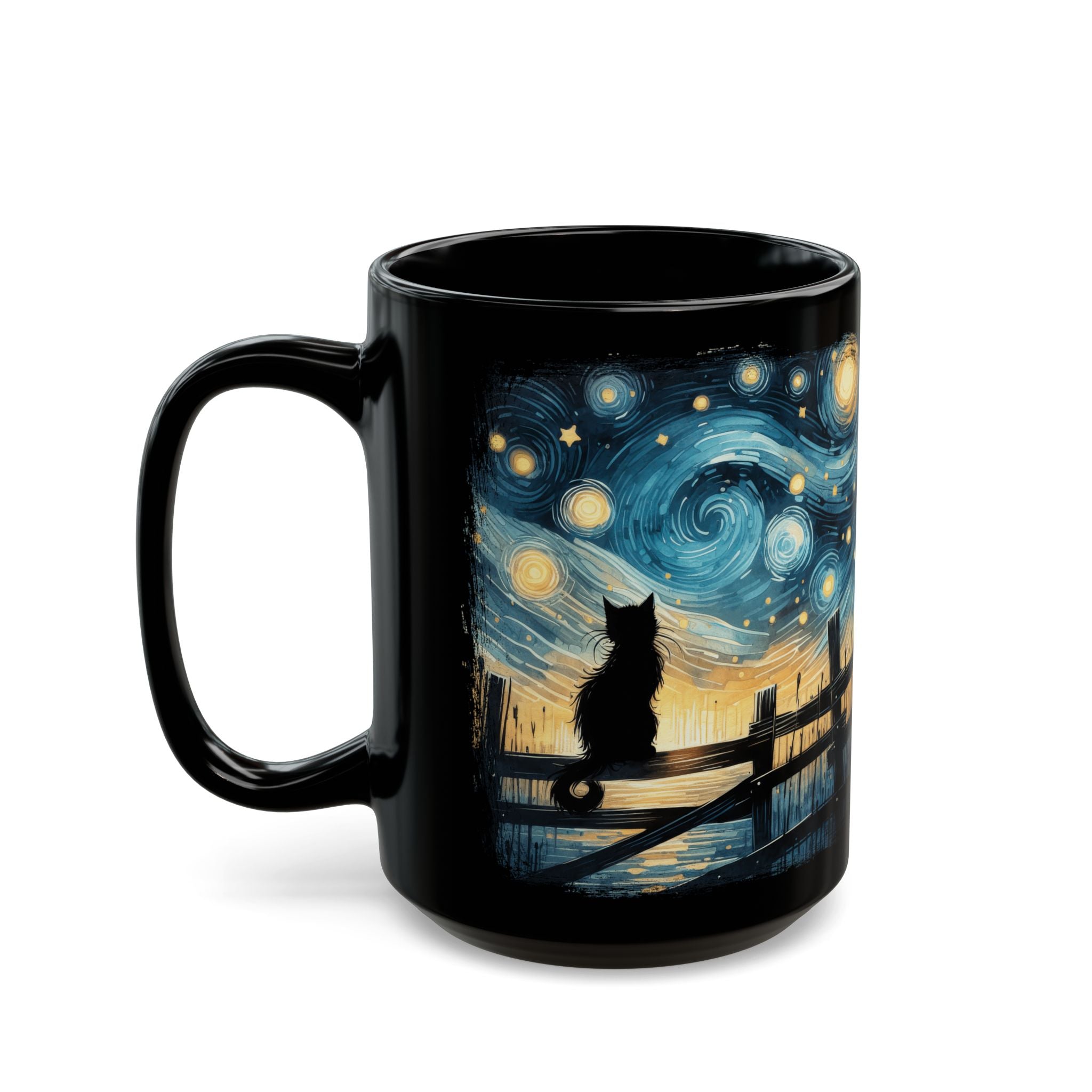 Starry Night Cat mug | Black Ceramic Coffee Cup