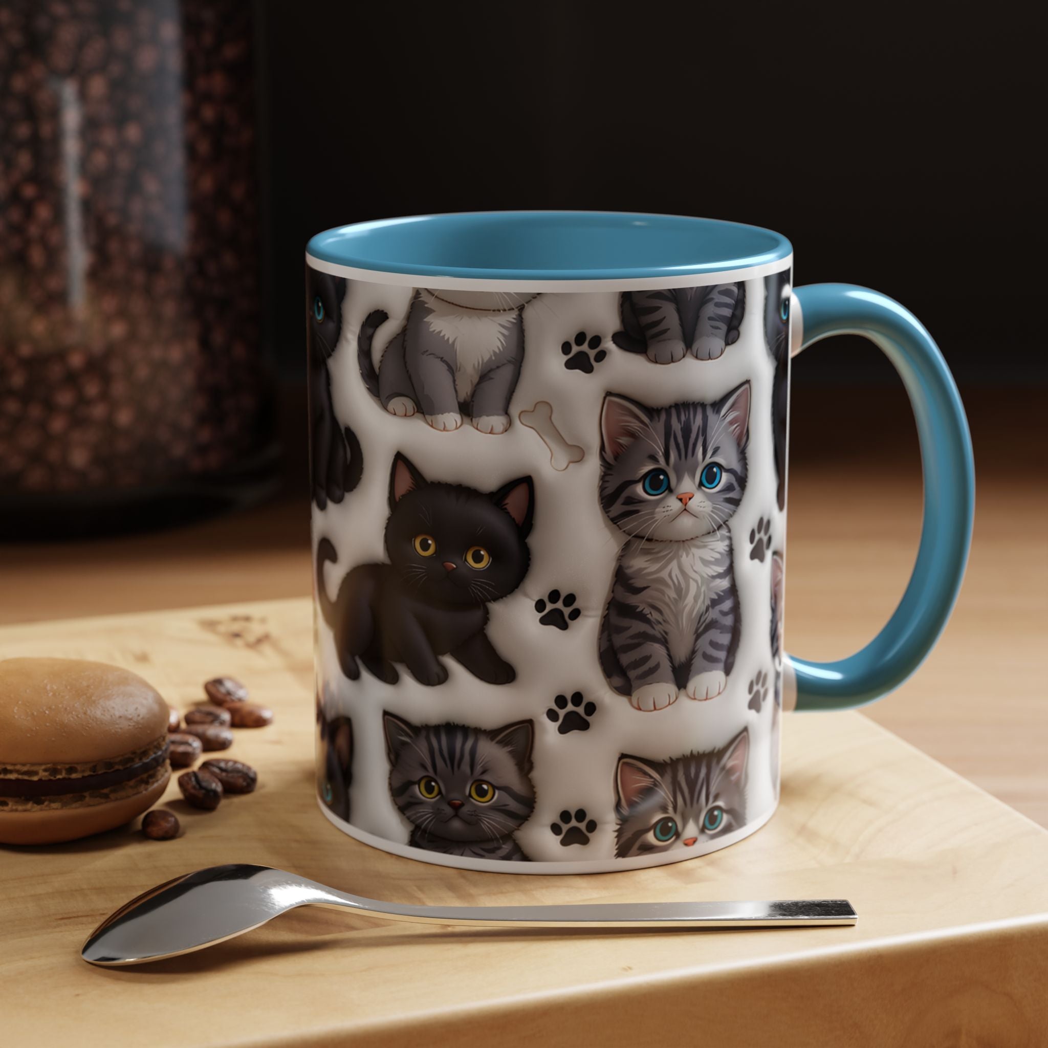 Cute Kitten Pattern Accent Coffee Mug | Cat Paw Print Design