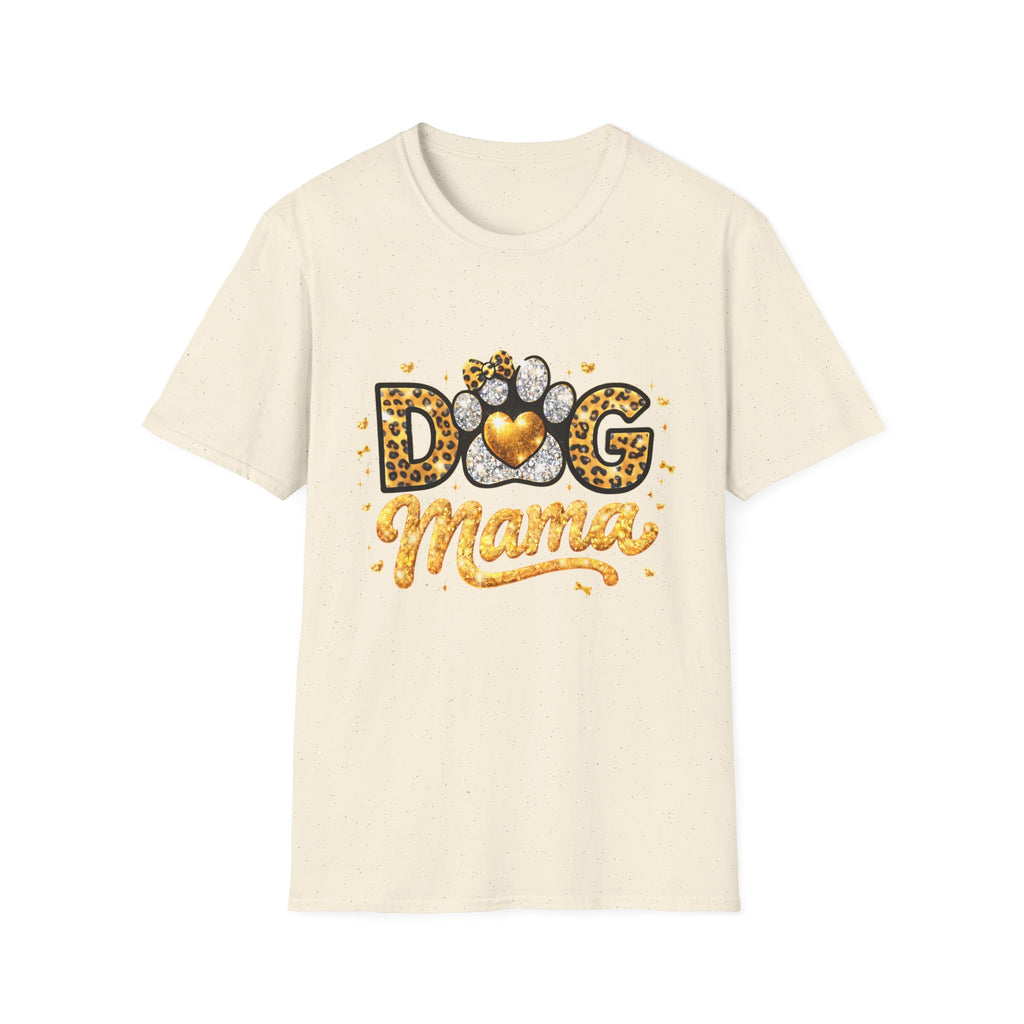 Dog Mama T-Shirt | Leopard Heart Paw Print, Gold Glitter Script