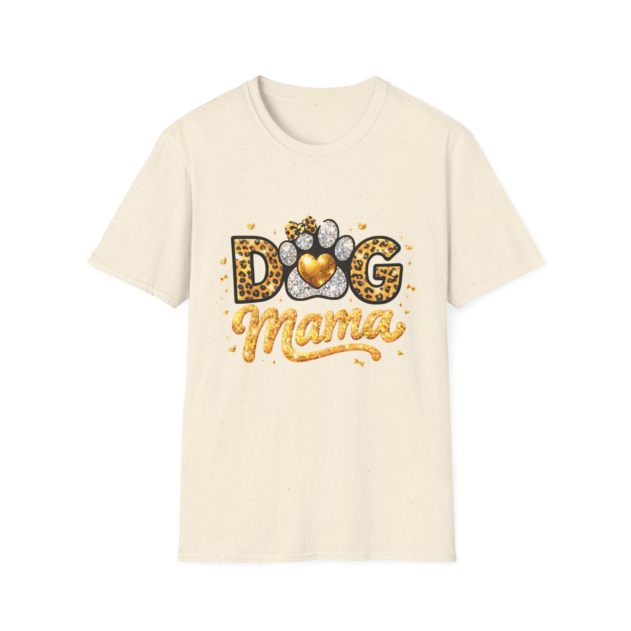 Dog Mama T-Shirt | Leopard Heart Paw Print, Gold Glitter Script