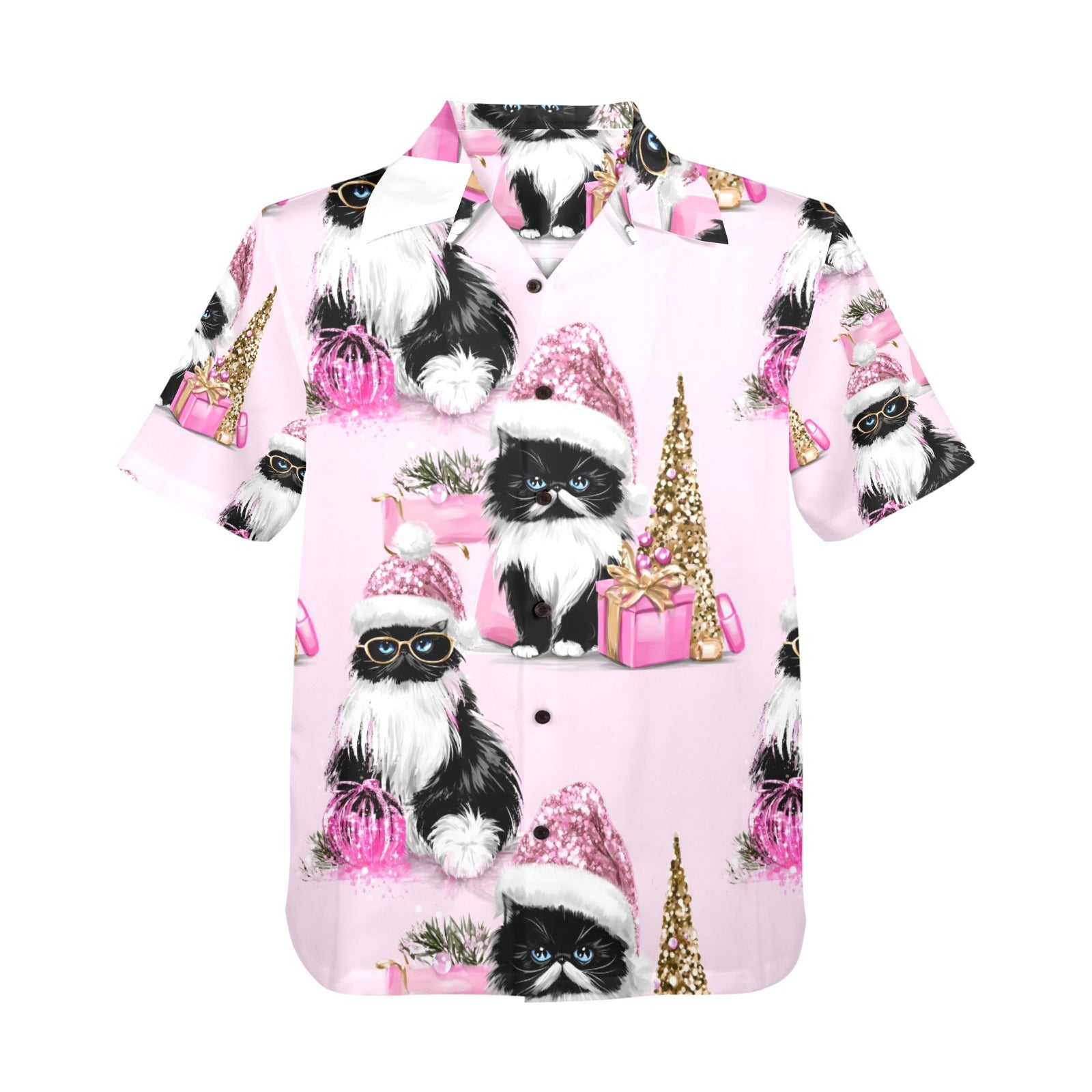 Men's All Over Print Christmas Cats Shirt Made In USA
