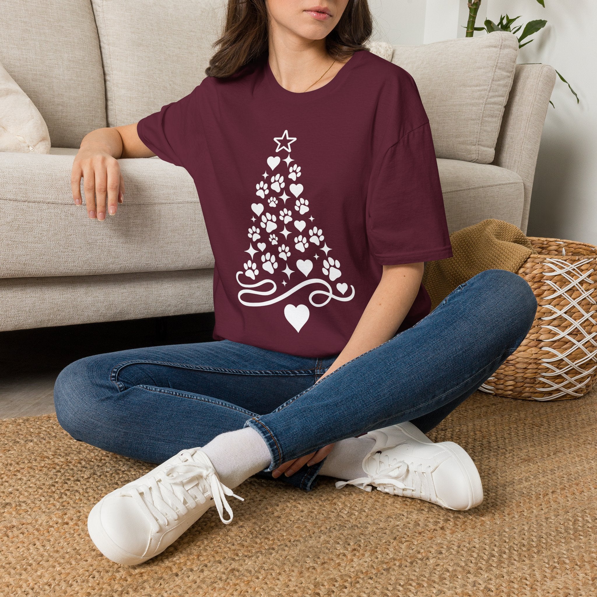 Paw Paw Print Christmas Tree T-Shirt | Dog Lover Holiday Tee