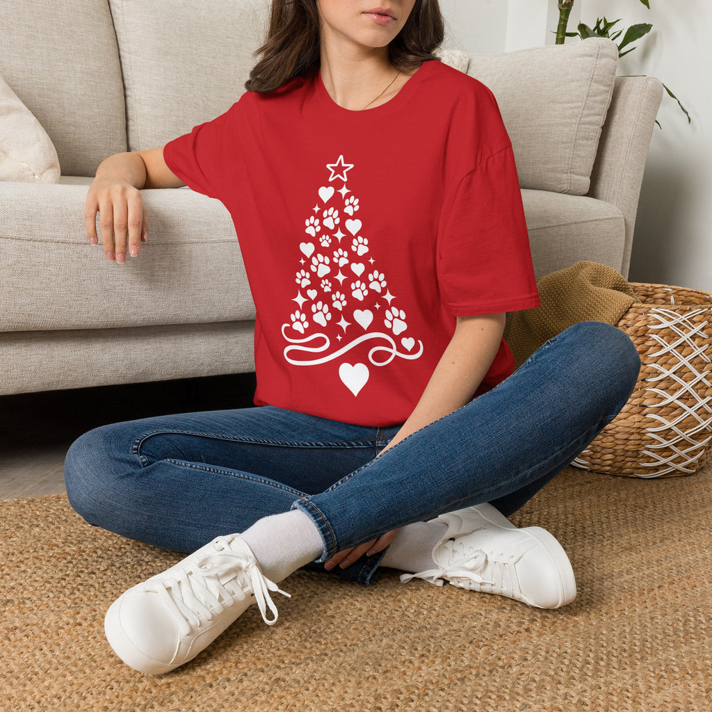 Paw Paw Print Christmas Tree T-Shirt | Dog Lover Holiday Tee