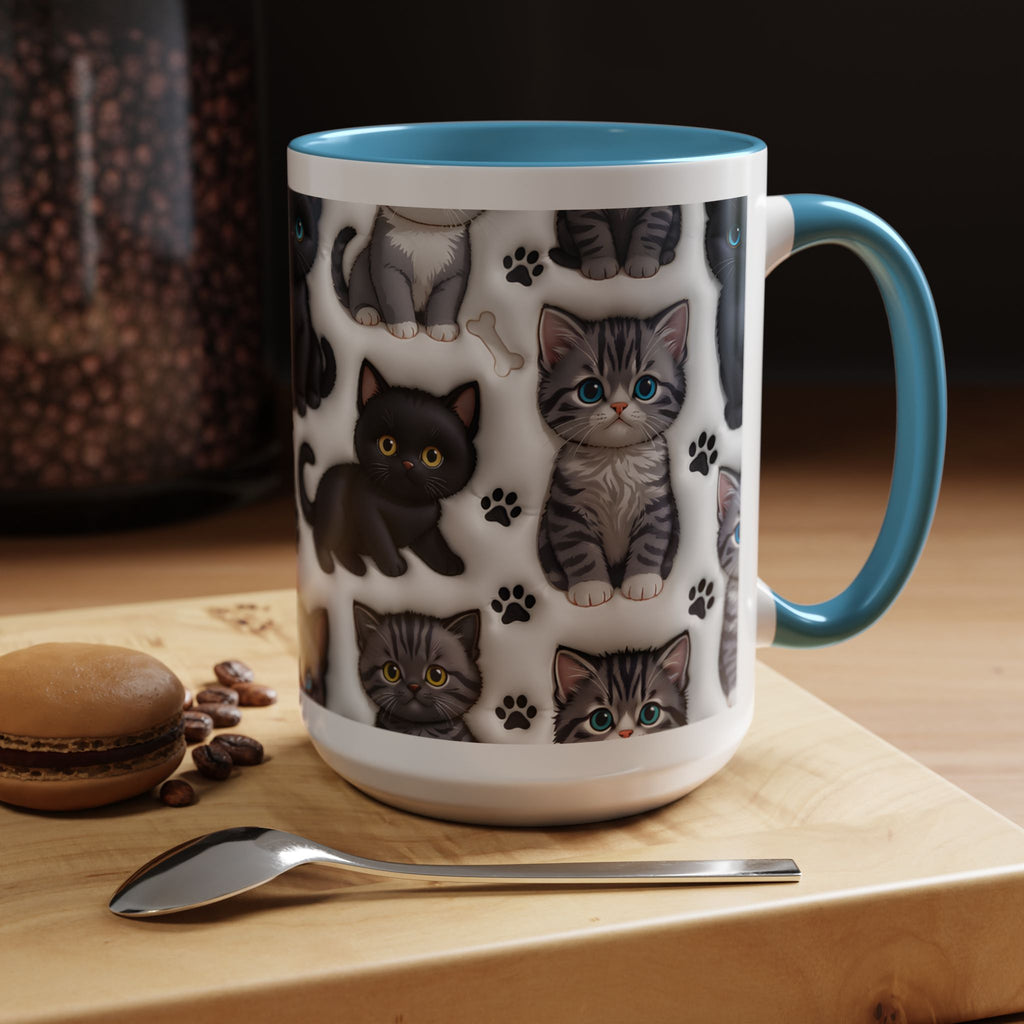 Cute Kitten Pattern Accent Coffee Mug | Cat Paw Print Design