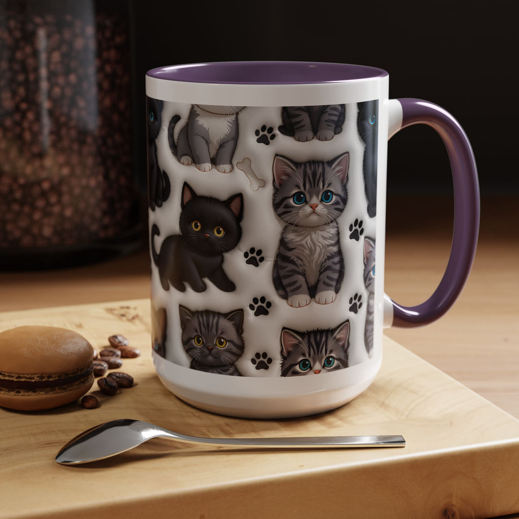 Cute Kitten Pattern Accent Coffee Mug | Cat Paw Print Design