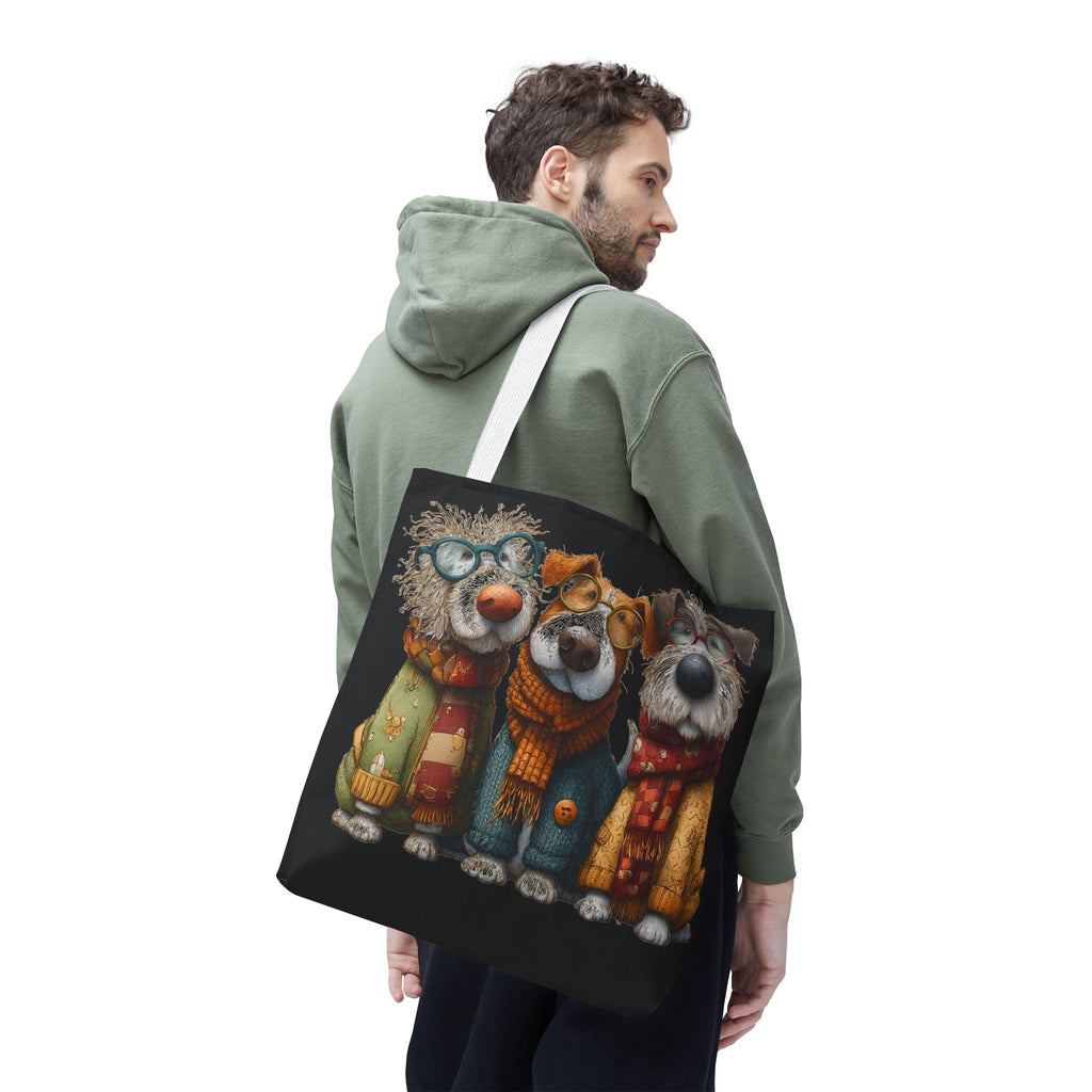 Three Cozy Dogs Tote Bag | Cute Winter Dogs Illustration