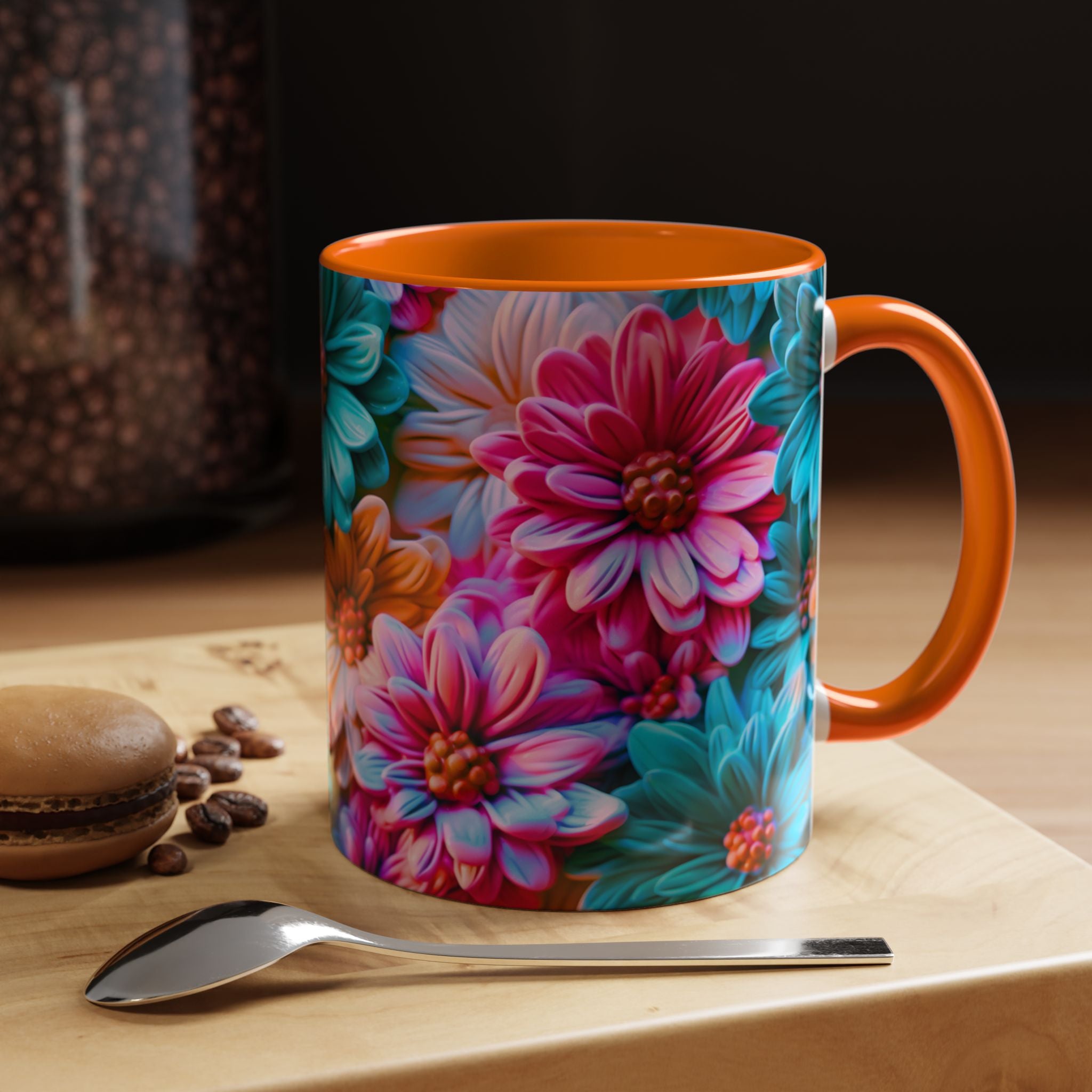Vibrant Dahlia Floral Accent Mug | 11oz 15oz Ceramic Coffee Mug