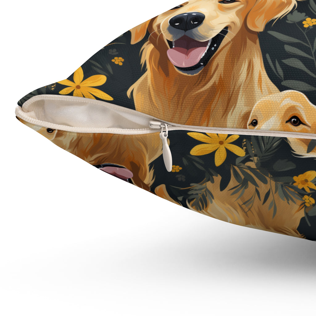 Golden Retriever Pattern Pillow | Dog Portraits Floral Throw Pillow
