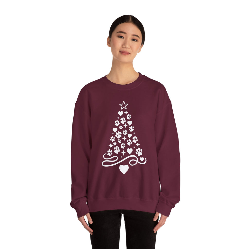 Paw Paw Print Christmas Tree Sweatshirt | Pet Lover Holiday Crewneck