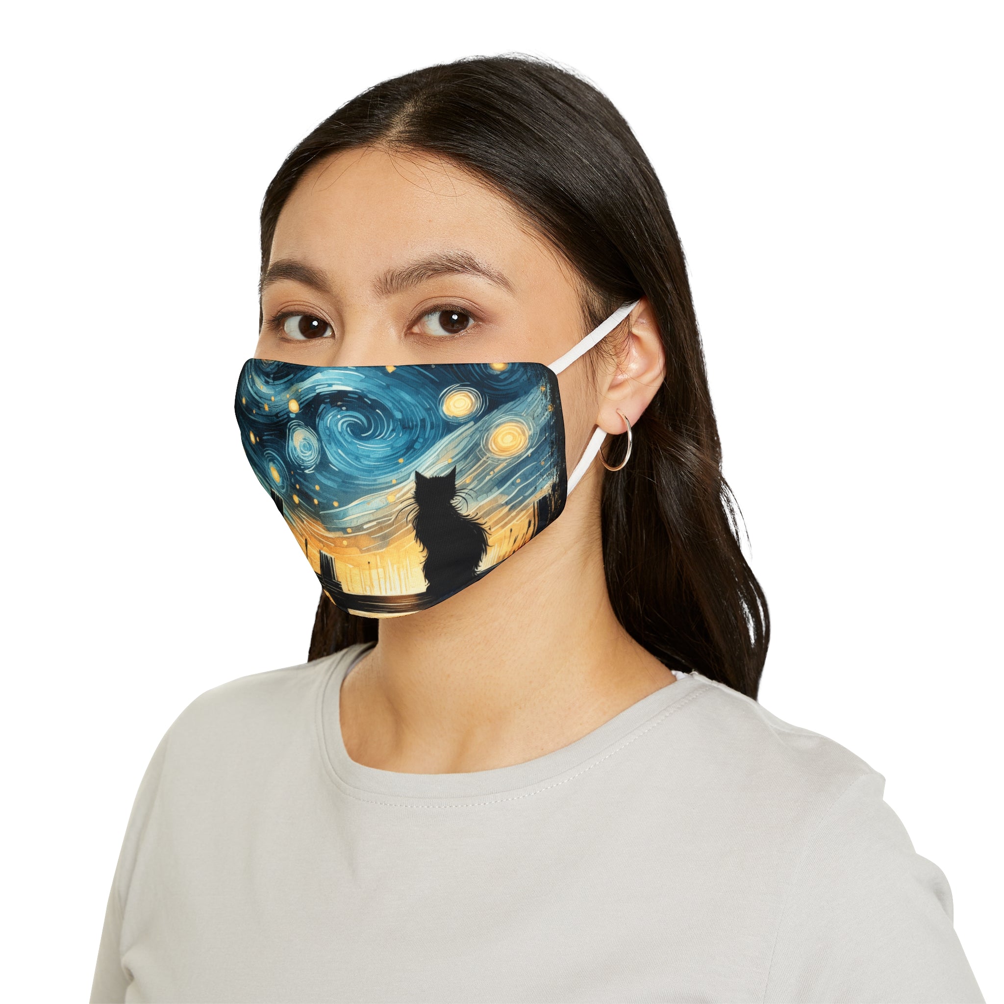 Starry Night Cat face mask | Van Gogh inspired night sky silhouette