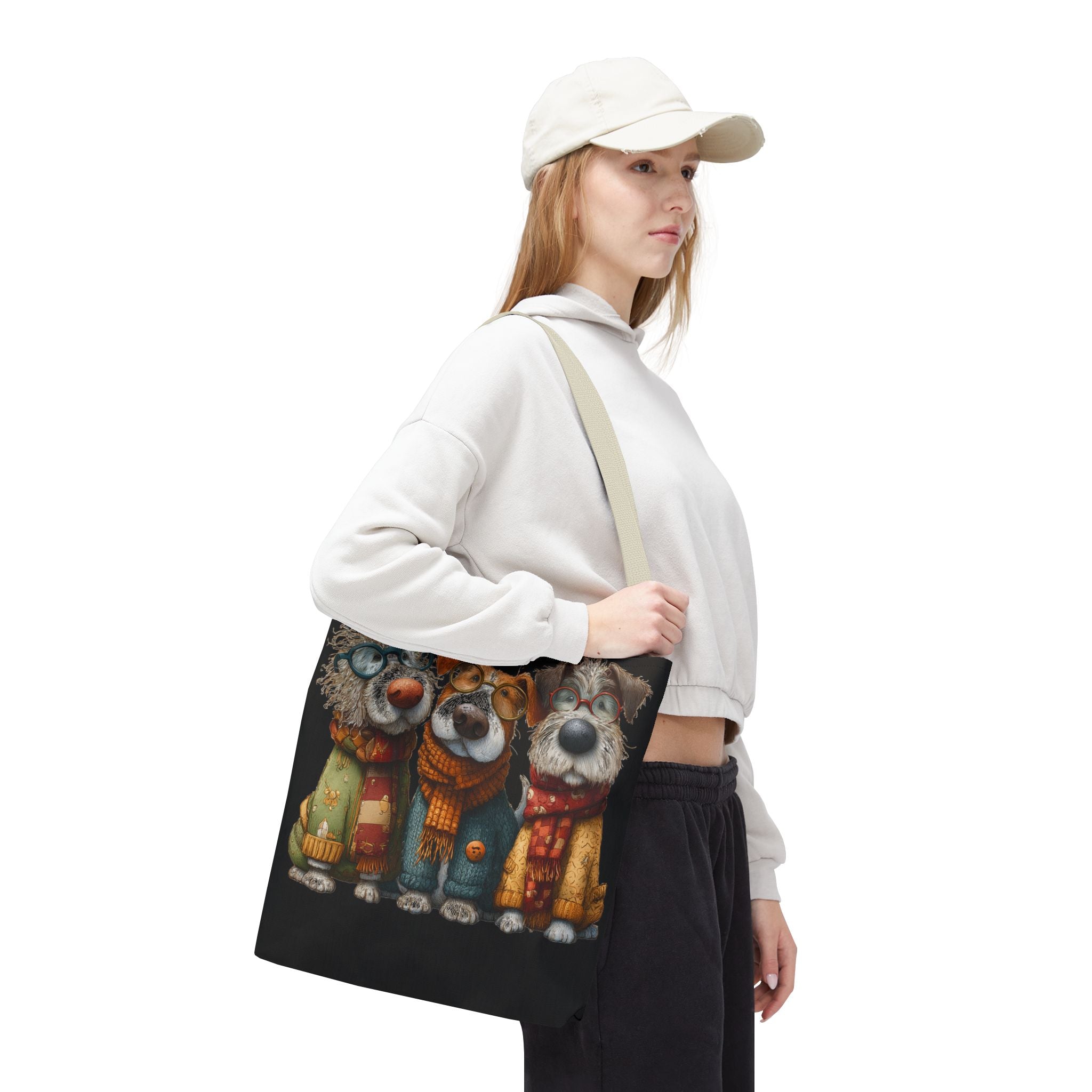 Three Cozy Dogs Tote Bag | Cute Winter Dogs Illustration