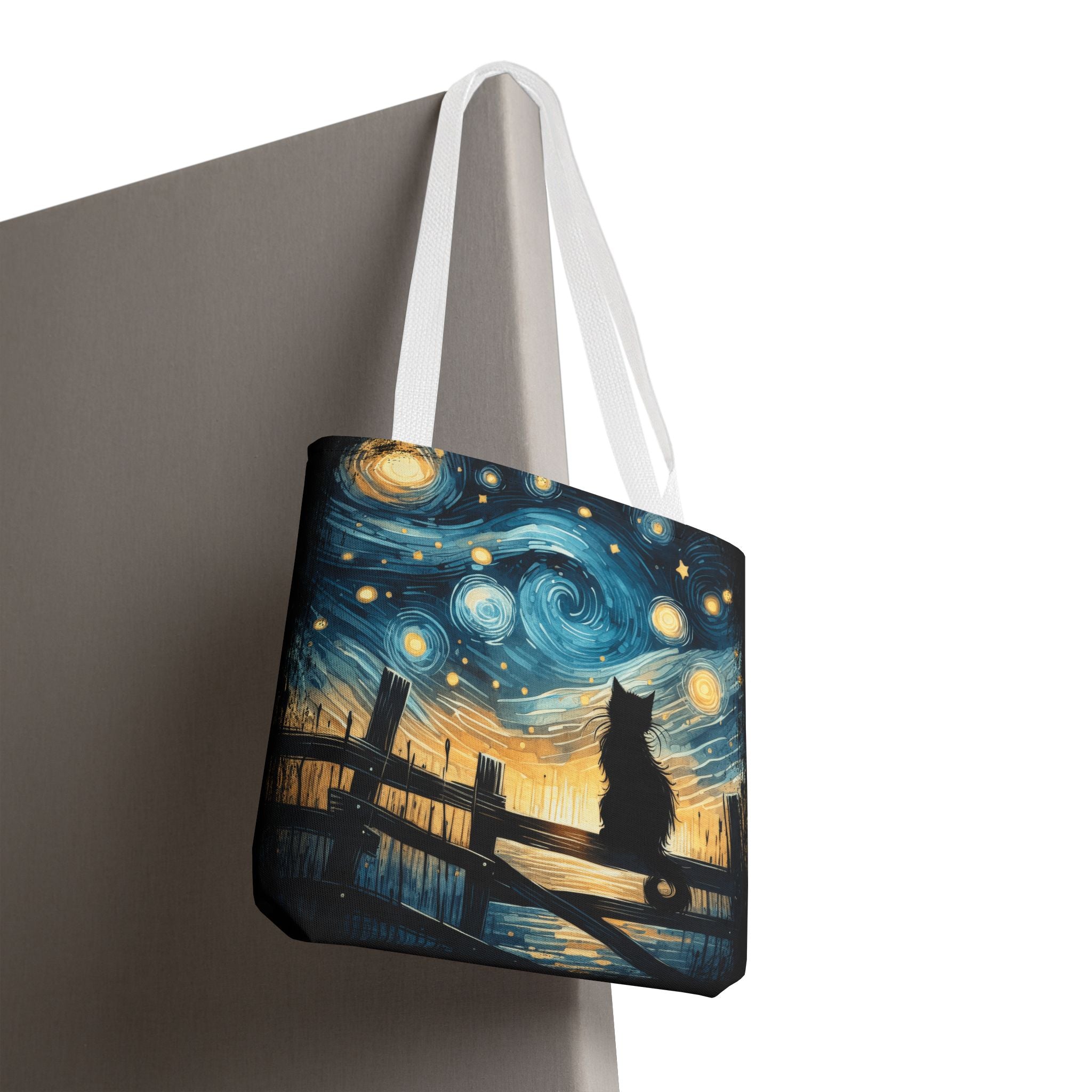 Starry Night Cat Tote | Van Gogh Inspired Swirling Sky Bag