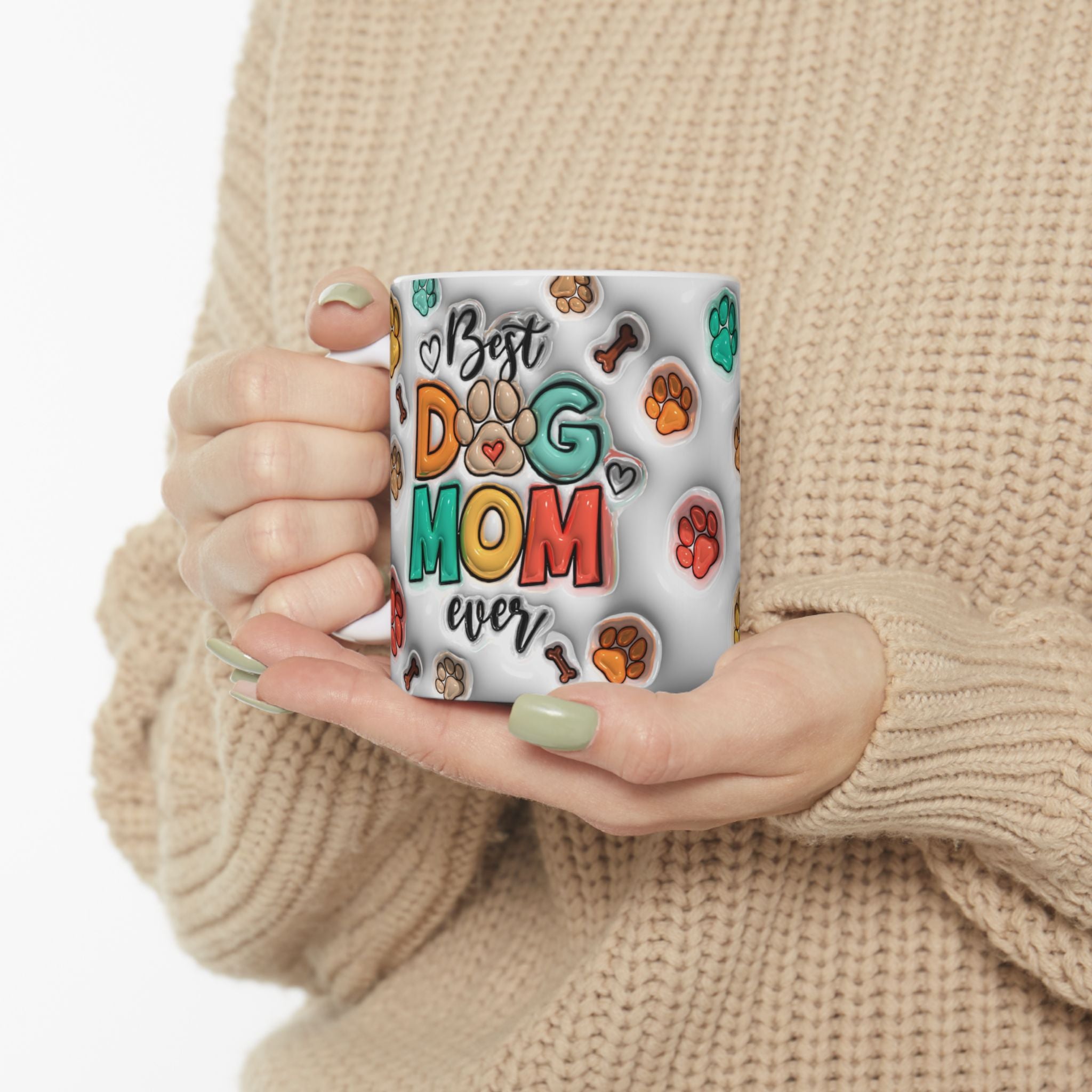 Best Dog Mom mug | Paw Print Pattern Ceramic Mug, 11oz or 15oz