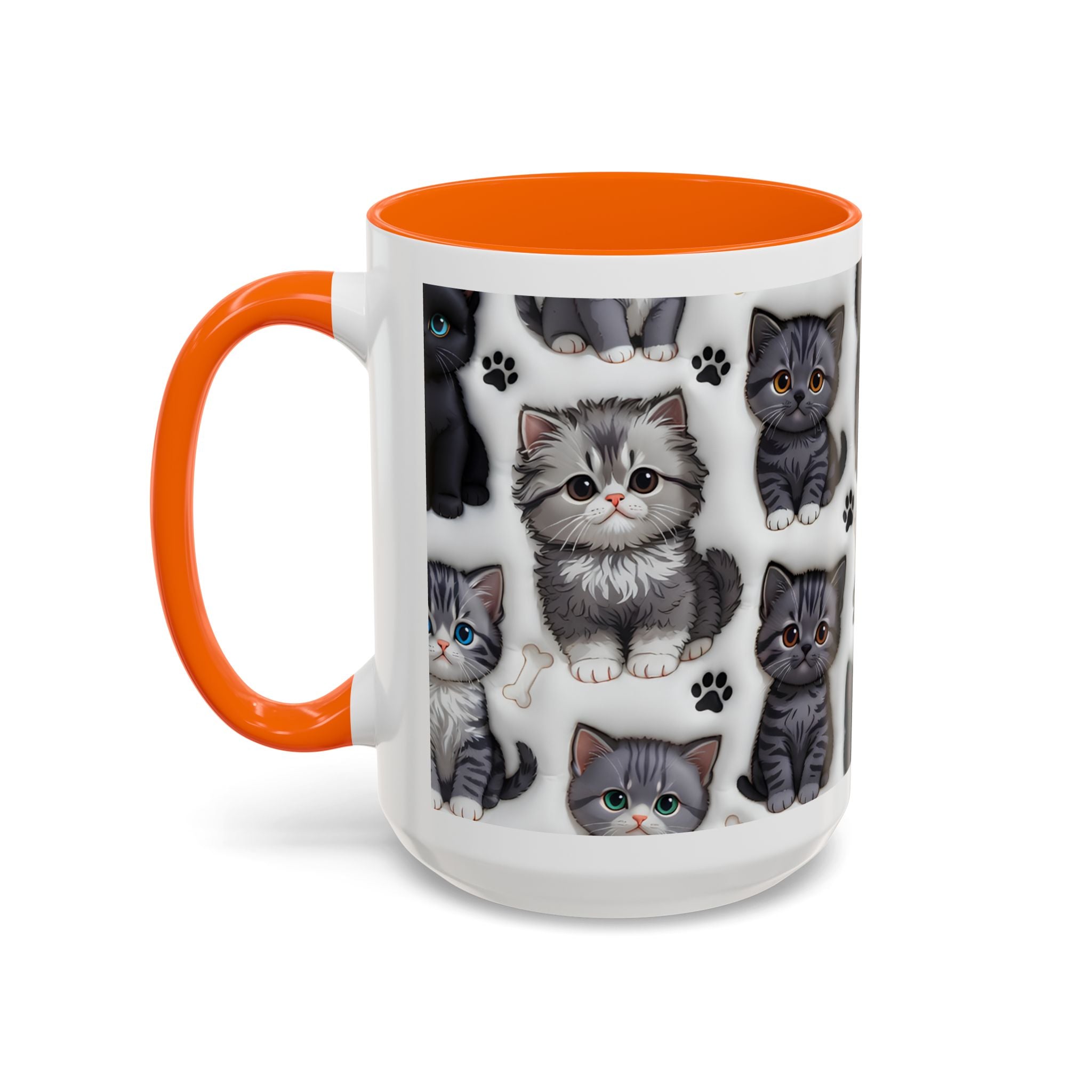 Cute Kitten Pattern Accent Coffee Mug | Cat Paw Print Design