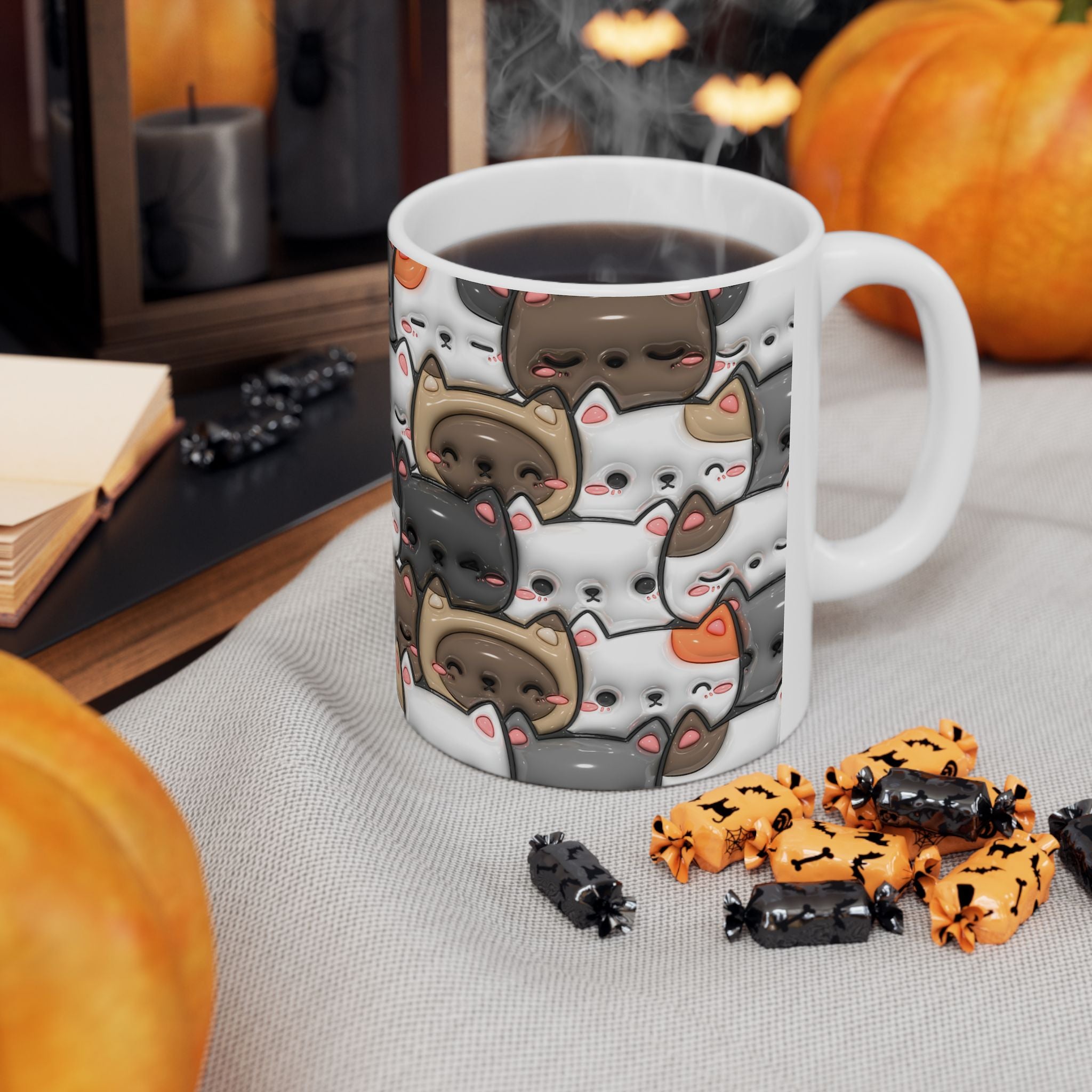 Kawaii Cat Pattern Mug | Cute Cats Ceramic Coffee Cup