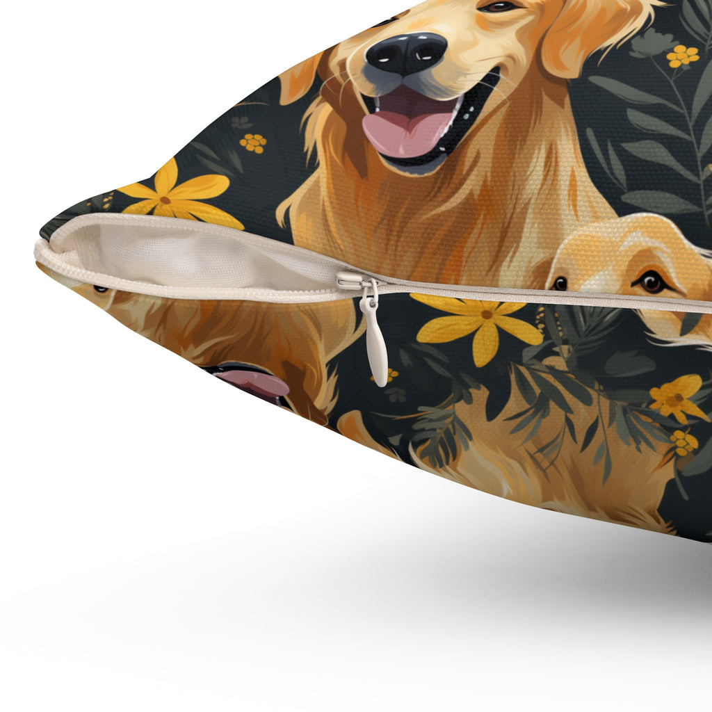 Golden Retriever Pattern Pillow | Dog Portraits Floral Throw Pillow
