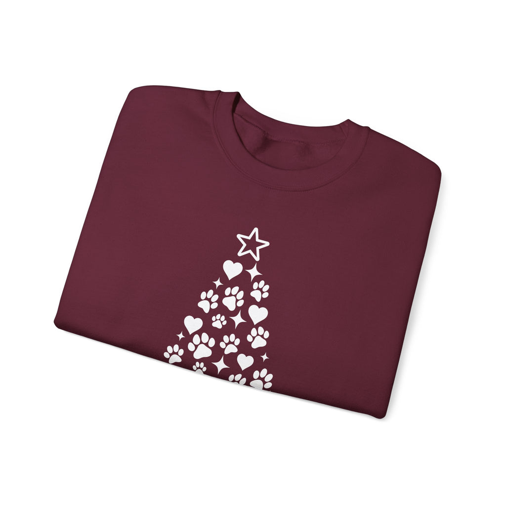 Paw Paw Print Christmas Tree Sweatshirt | Pet Lover Holiday Crewneck